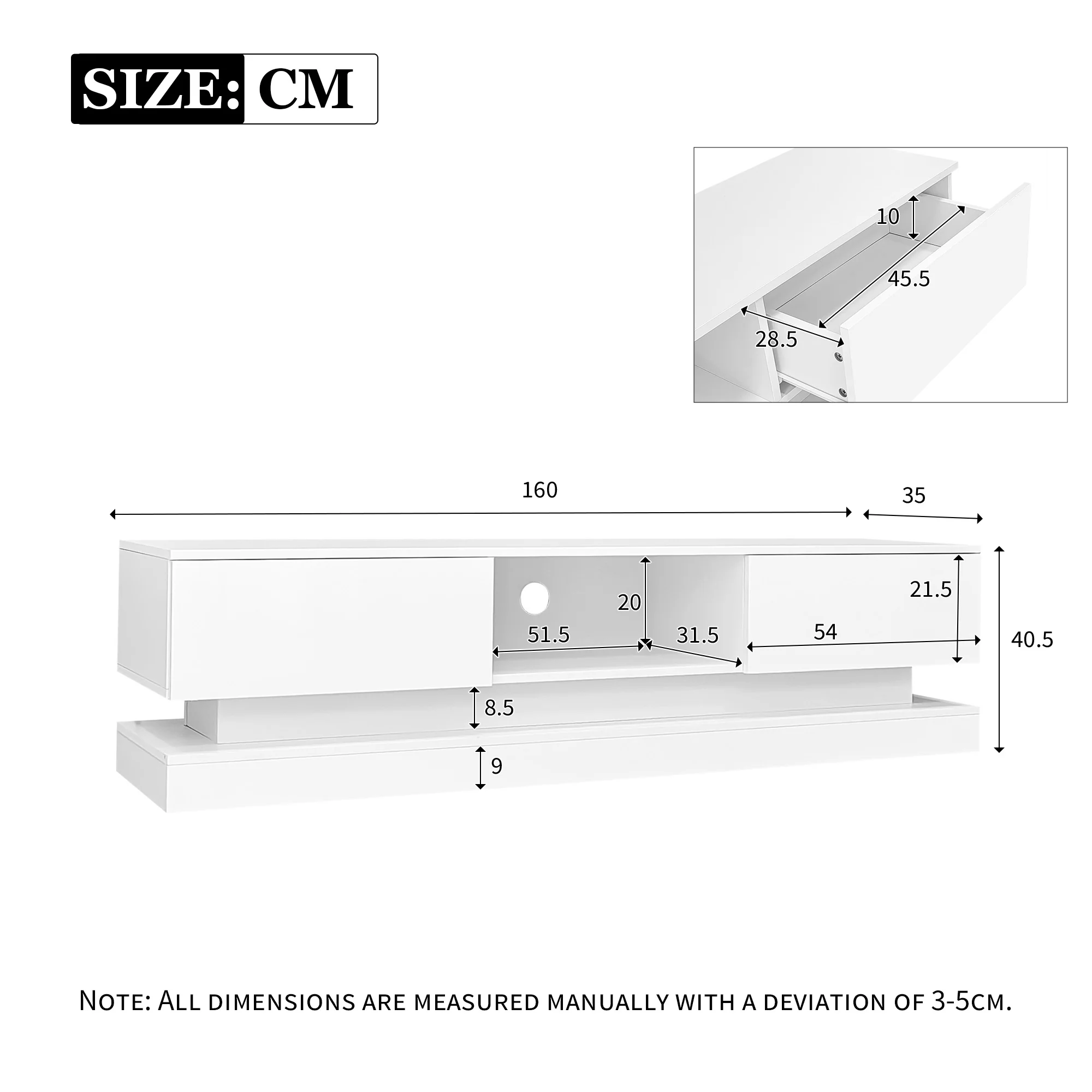 TV Cabinet with LED Lighting, 2-Drawer, Anti-Tip, for 60-inch TVs, White High-Gloss - Image 9