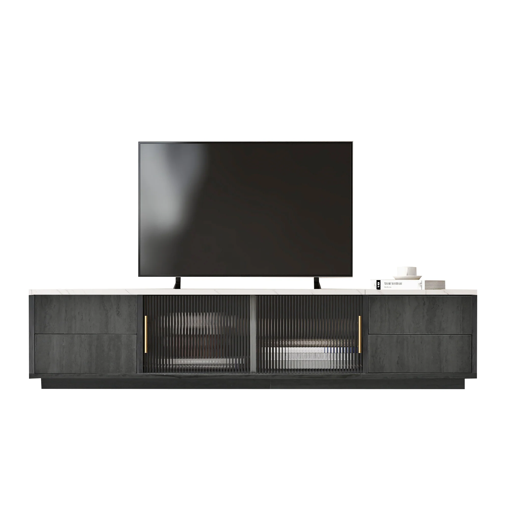 TV Stand 160cm Marbled Top Push-to-Open Drawers - Grey - Image 10