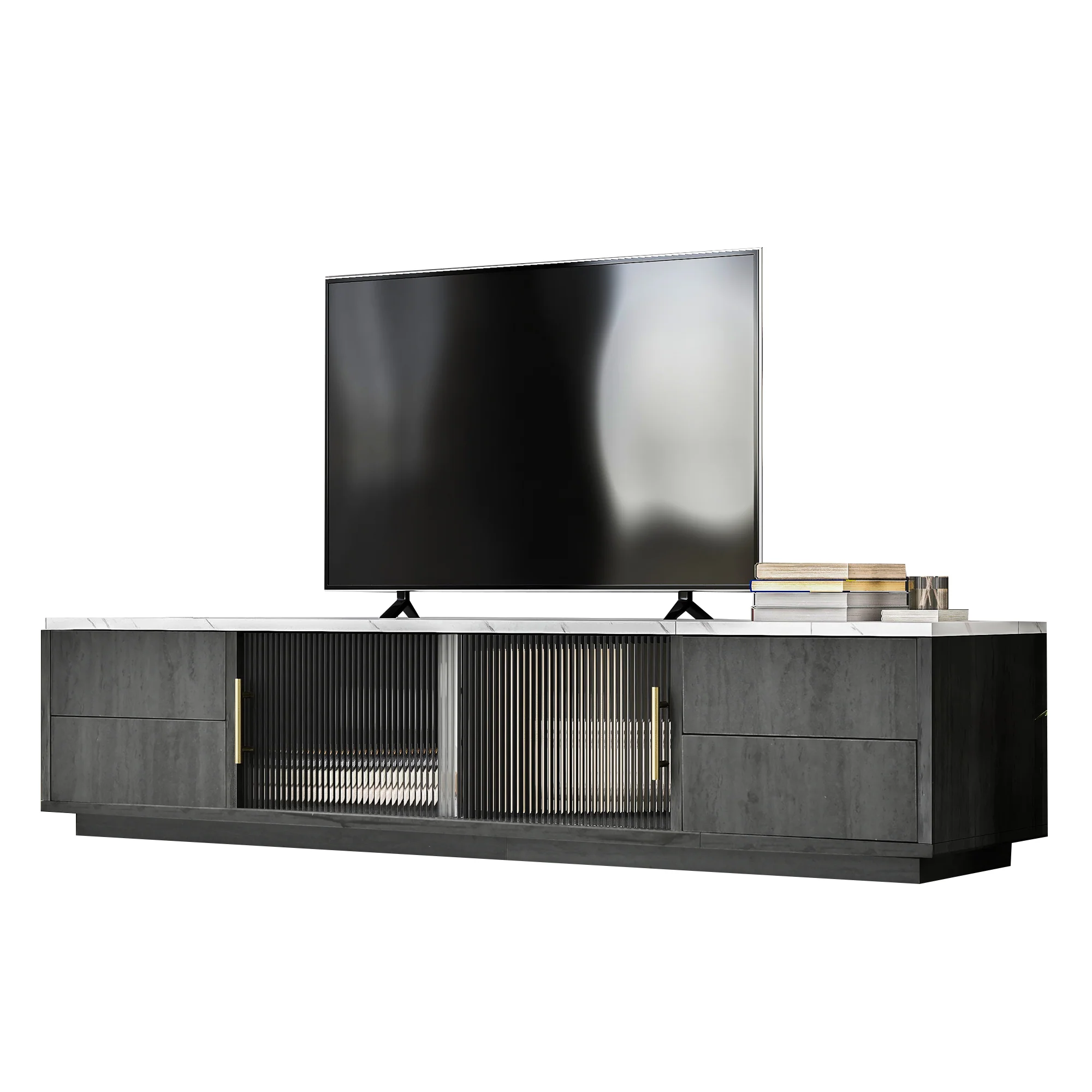 TV Stand 160cm Marbled Top Push-to-Open Drawers - Grey - Image 8