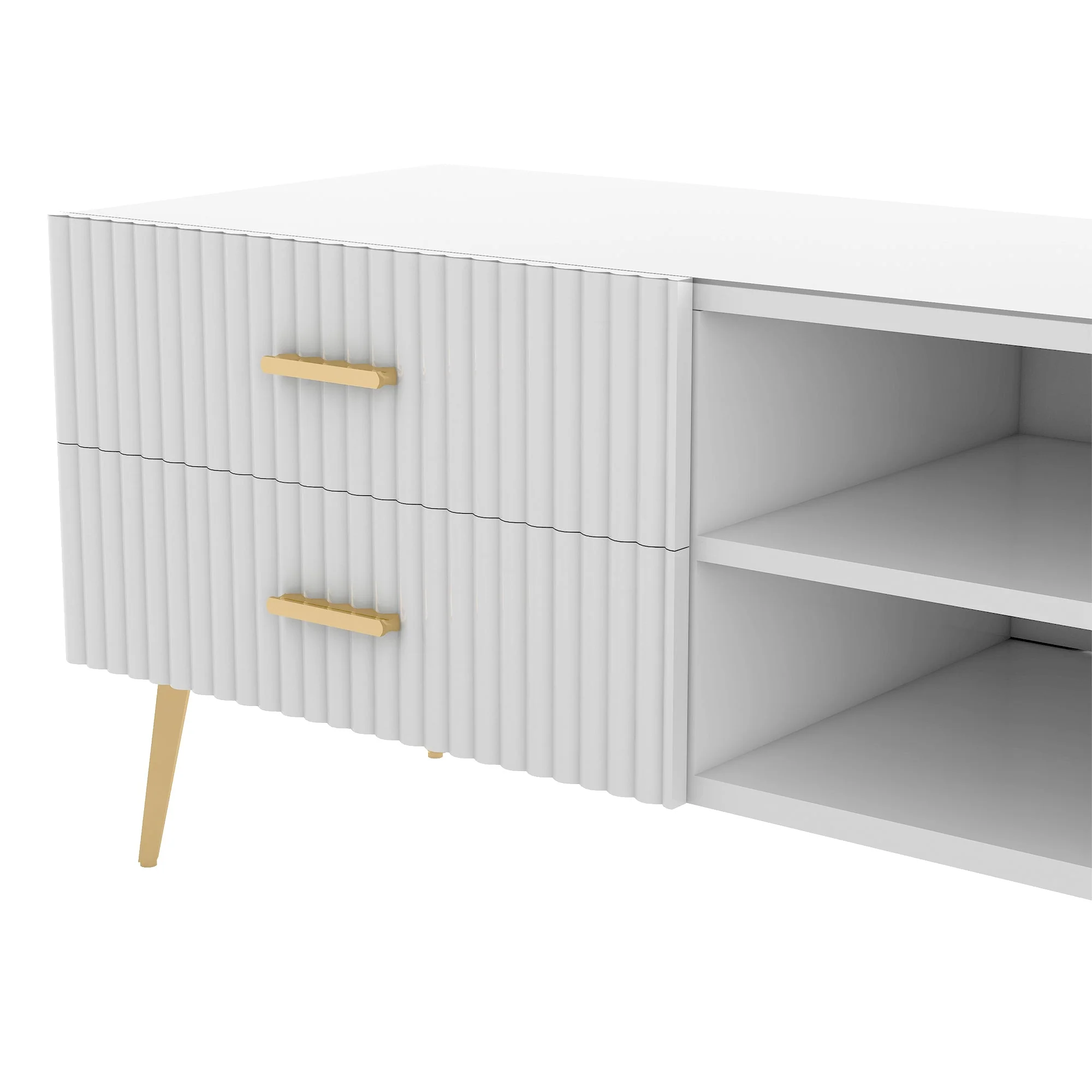 TV Stand for 75-inch TVs, Lowboard Entertainment Center with Storage, Modern White - Image 4