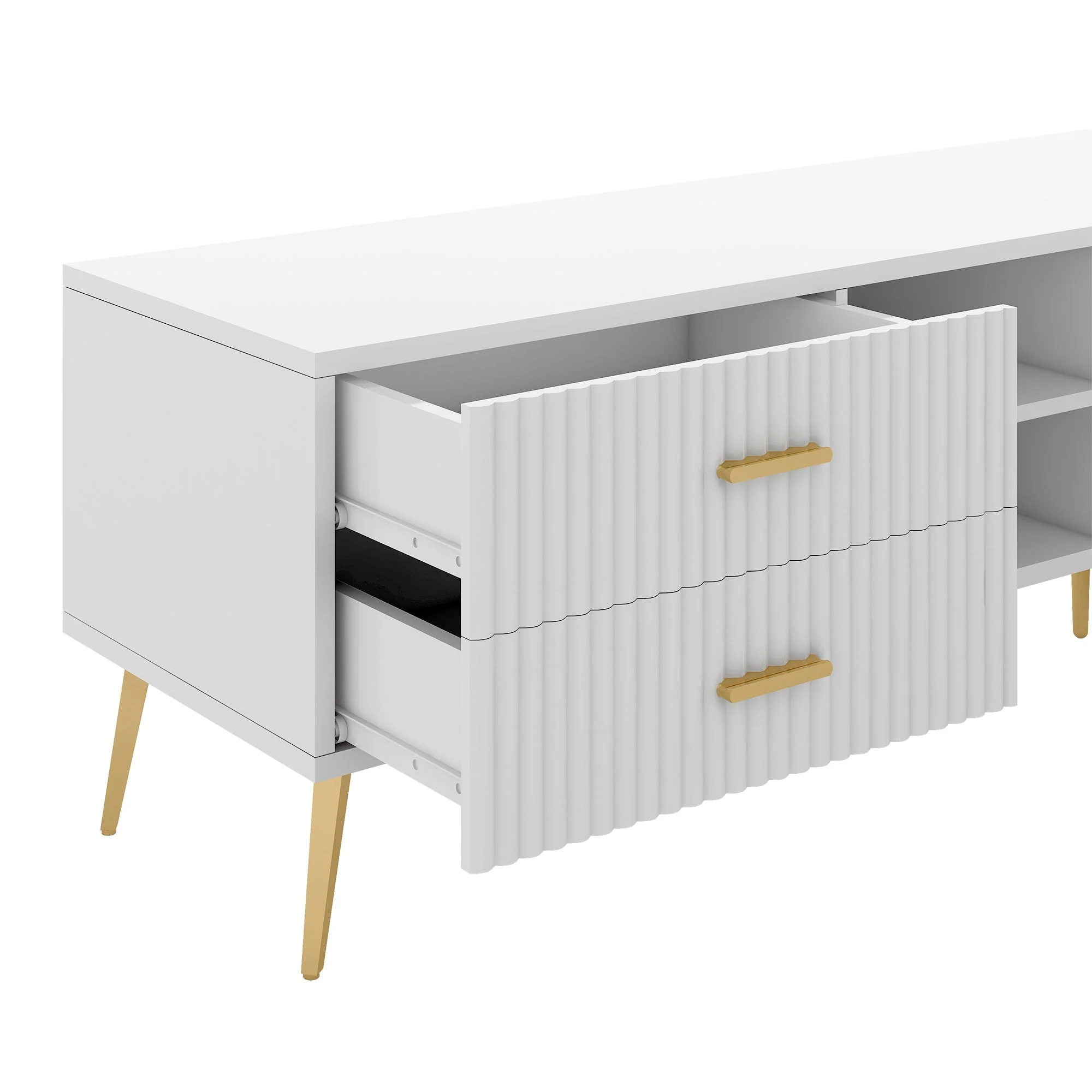TV Stand for 75-inch TVs, Lowboard Entertainment Center with Storage, Modern White - Image 5