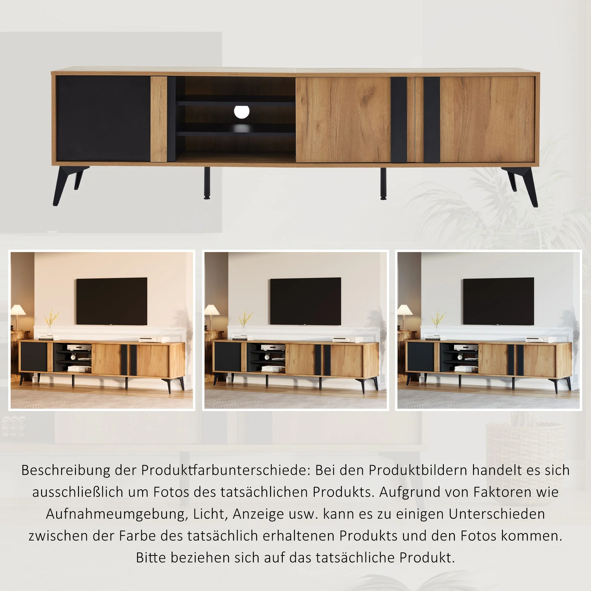 TV Stand TV Cabinet for up to 80 Inch TV with 3 Cabinets and 3 Open Shelves, Steel Frame, Brown and Black - Image 4