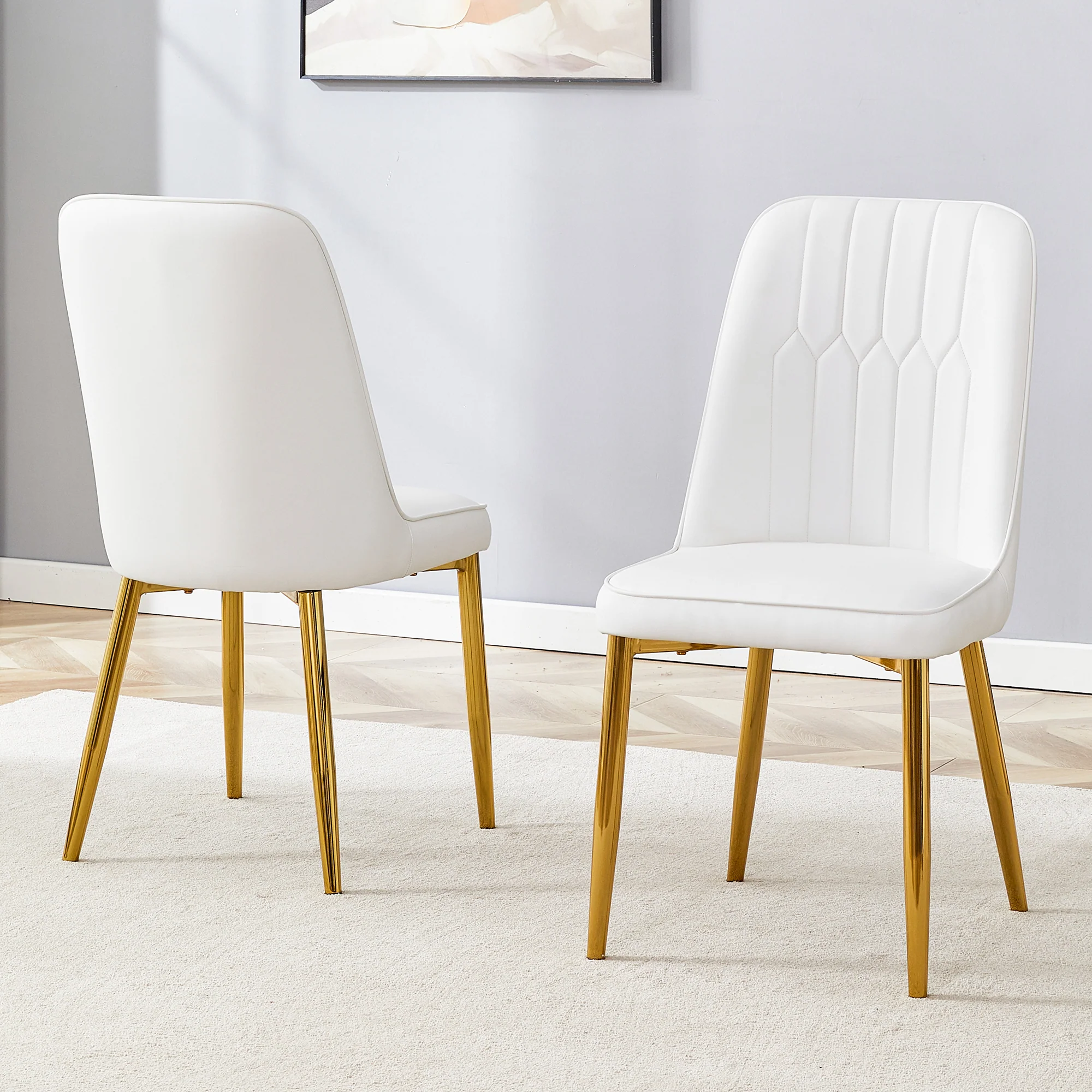 Two Dining Chairs Modern Minimalist Faux Leather - White