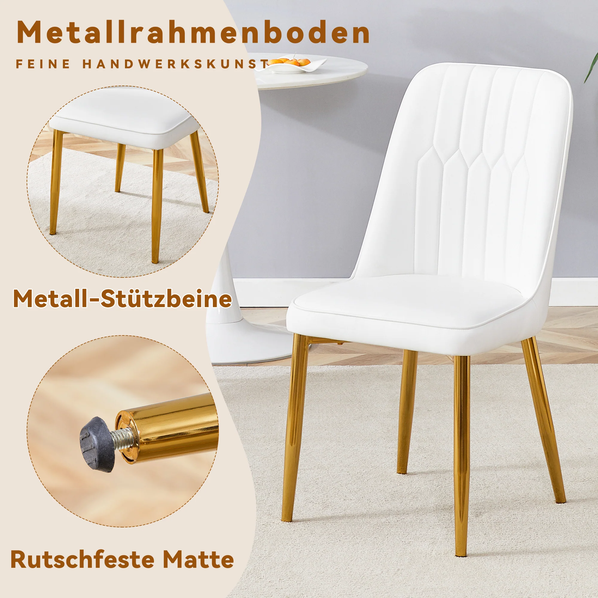 Two Dining Chairs Modern Minimalist Faux Leather - White - Image 2