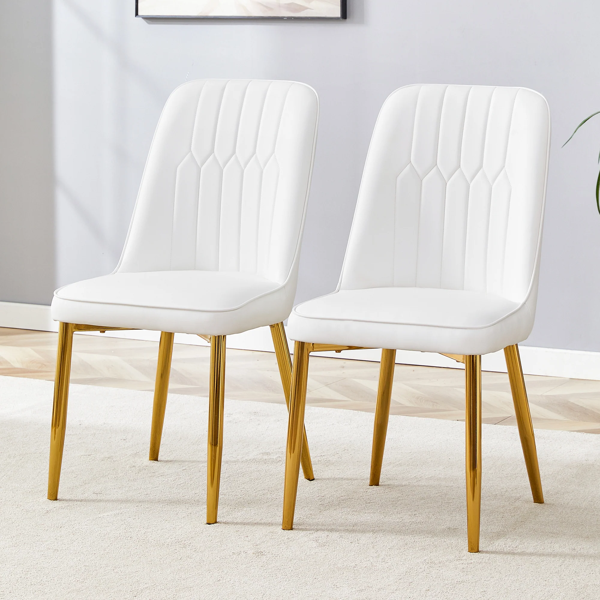 Two Dining Chairs Modern Minimalist Faux Leather - White - Image 5