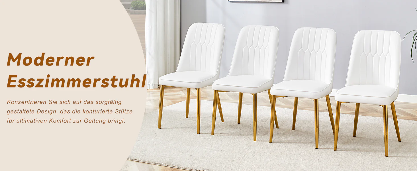 Two Dining Chairs Modern Minimalist Faux Leather - White - Image 6