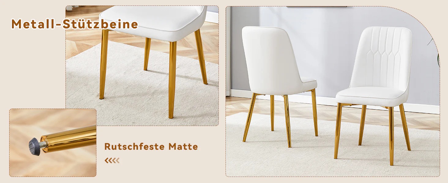 Two Dining Chairs Modern Minimalist Faux Leather - White - Image 8