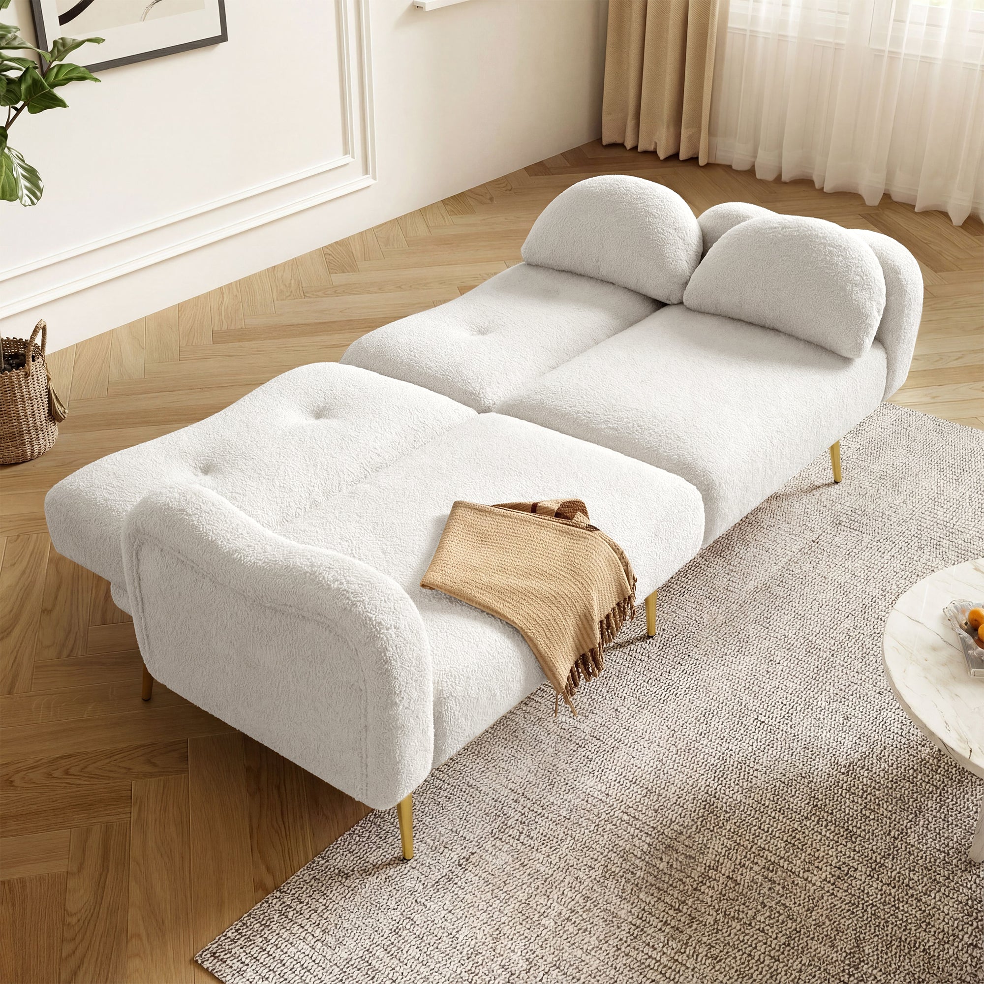 Two-Seater Sofa Bed Adjustable Backrest Gold Metal Feet - Image 2