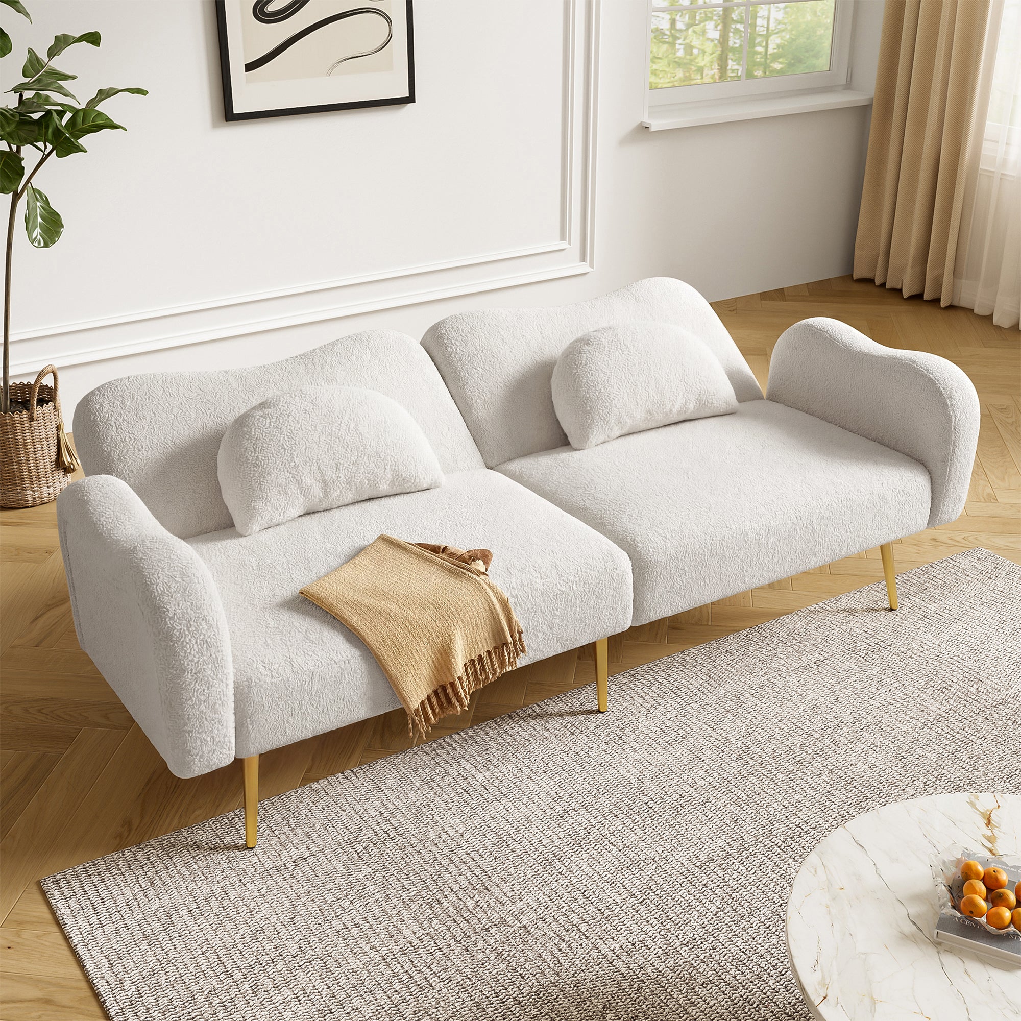 Two-Seater Sofa Bed Adjustable Backrest Gold Metal Feet - Image 3