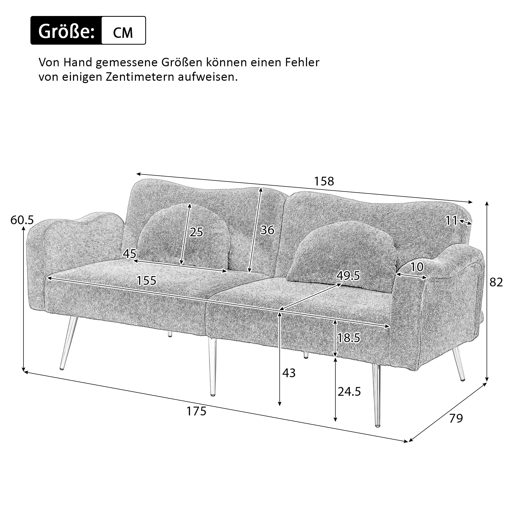 Two-Seater Sofa Bed Adjustable Backrest Gold Metal Feet - Image 5