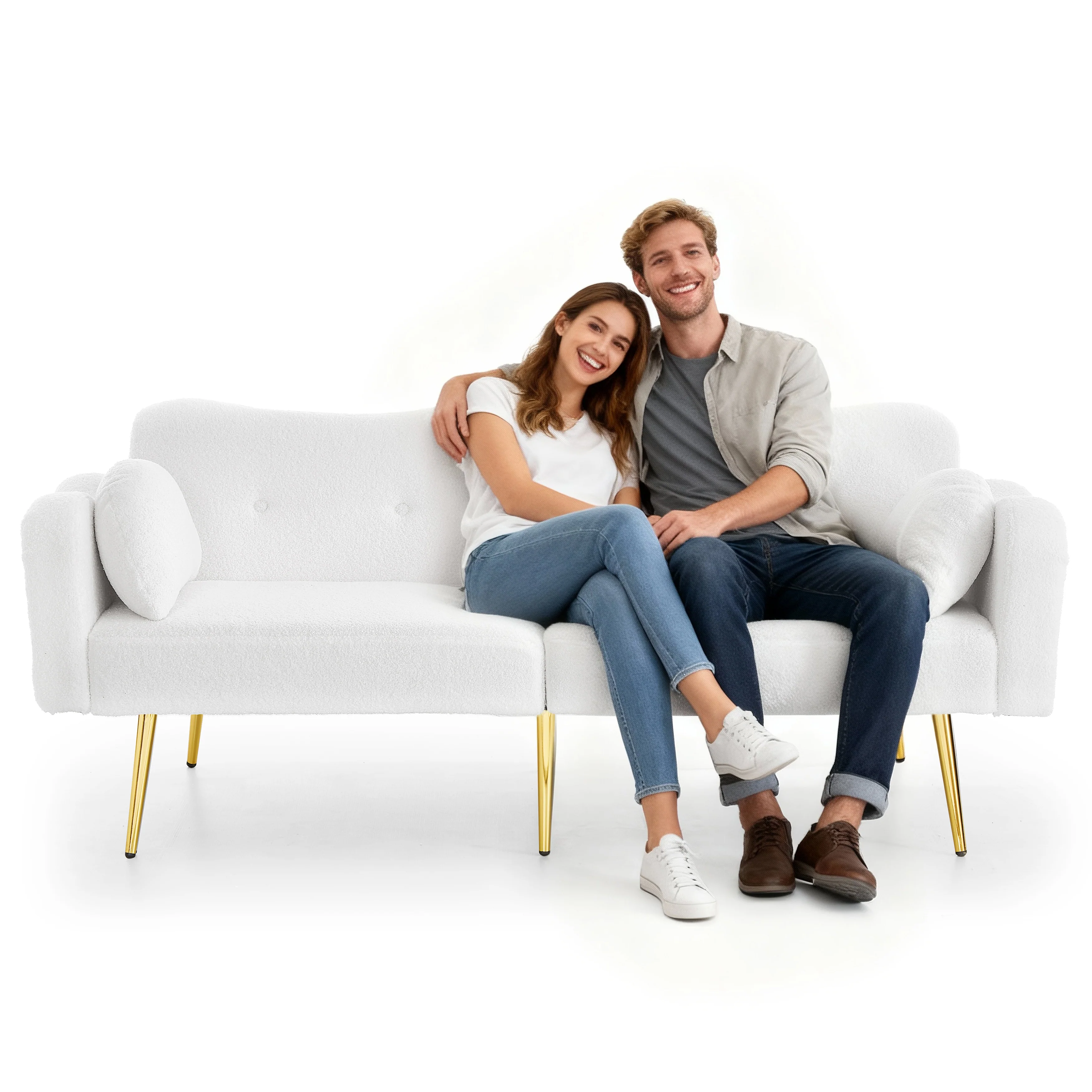 Two-Seater Sofa Bed Adjustable Backrest Gold Metal Feet - Image 9