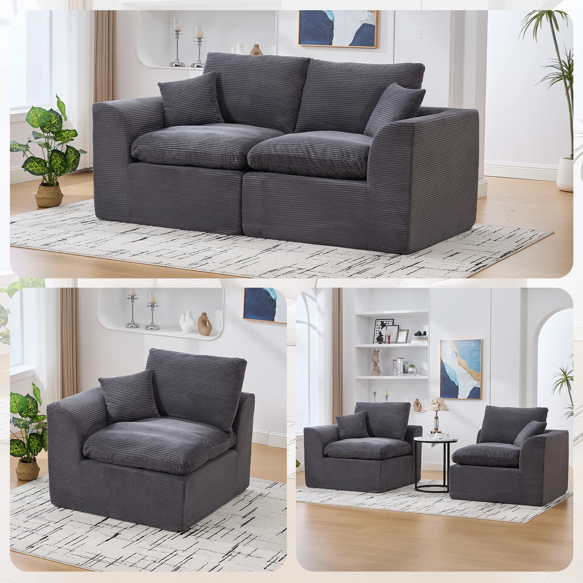 Two-seater Sofa Modern Minimalist Nordic Style with Cushions Fabric