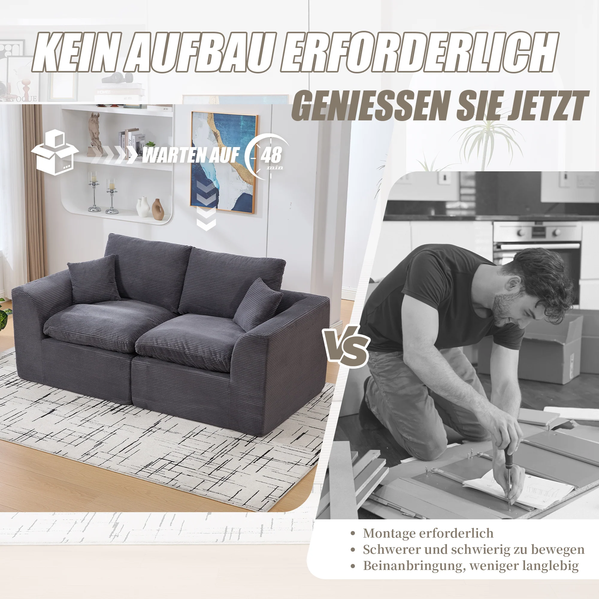 Two-seater Sofa Modern Minimalist Nordic Style with Cushions Fabric - Image 6