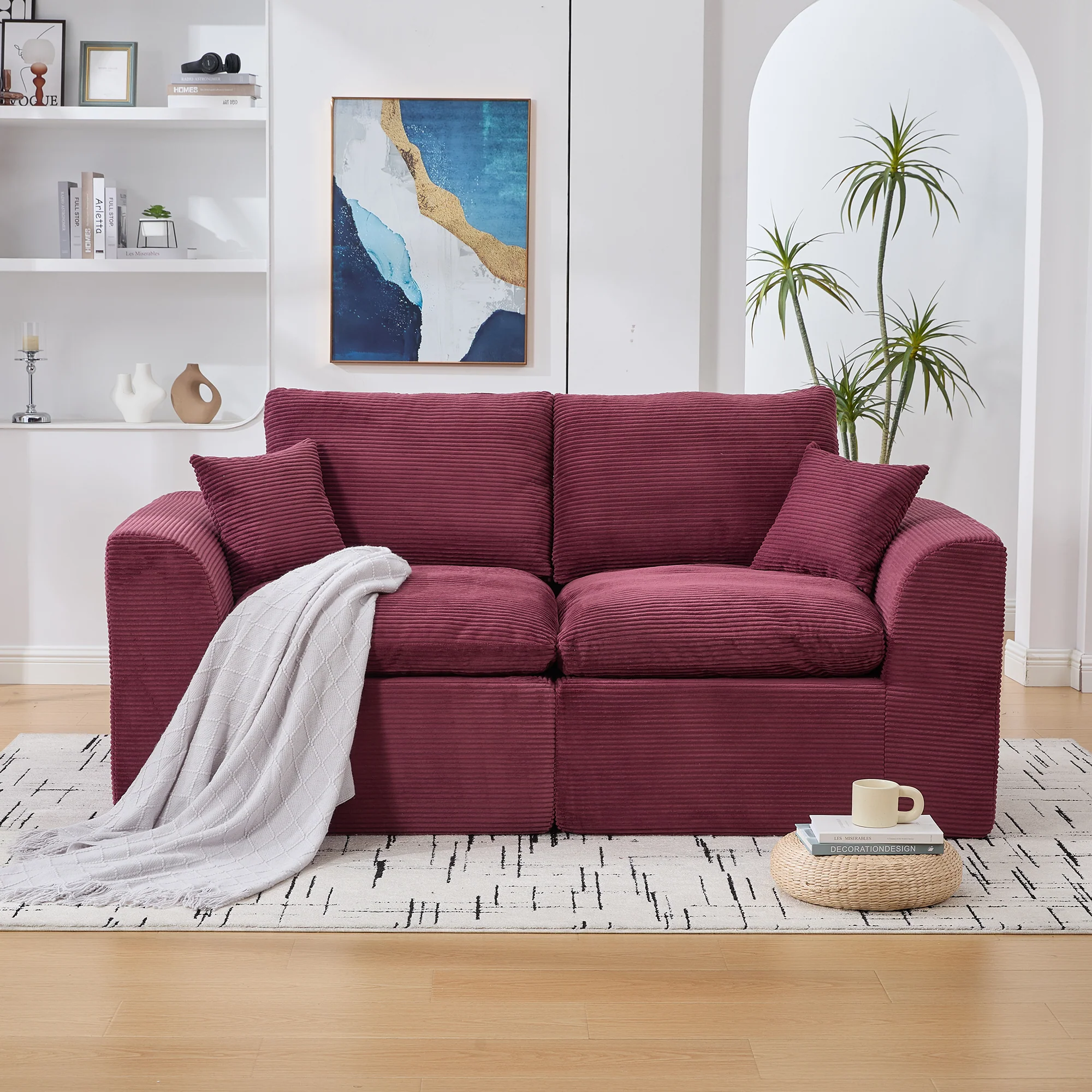 Two-seater Sofa Modern Minimalist Nordic with Cushions - Fabric - Image 10