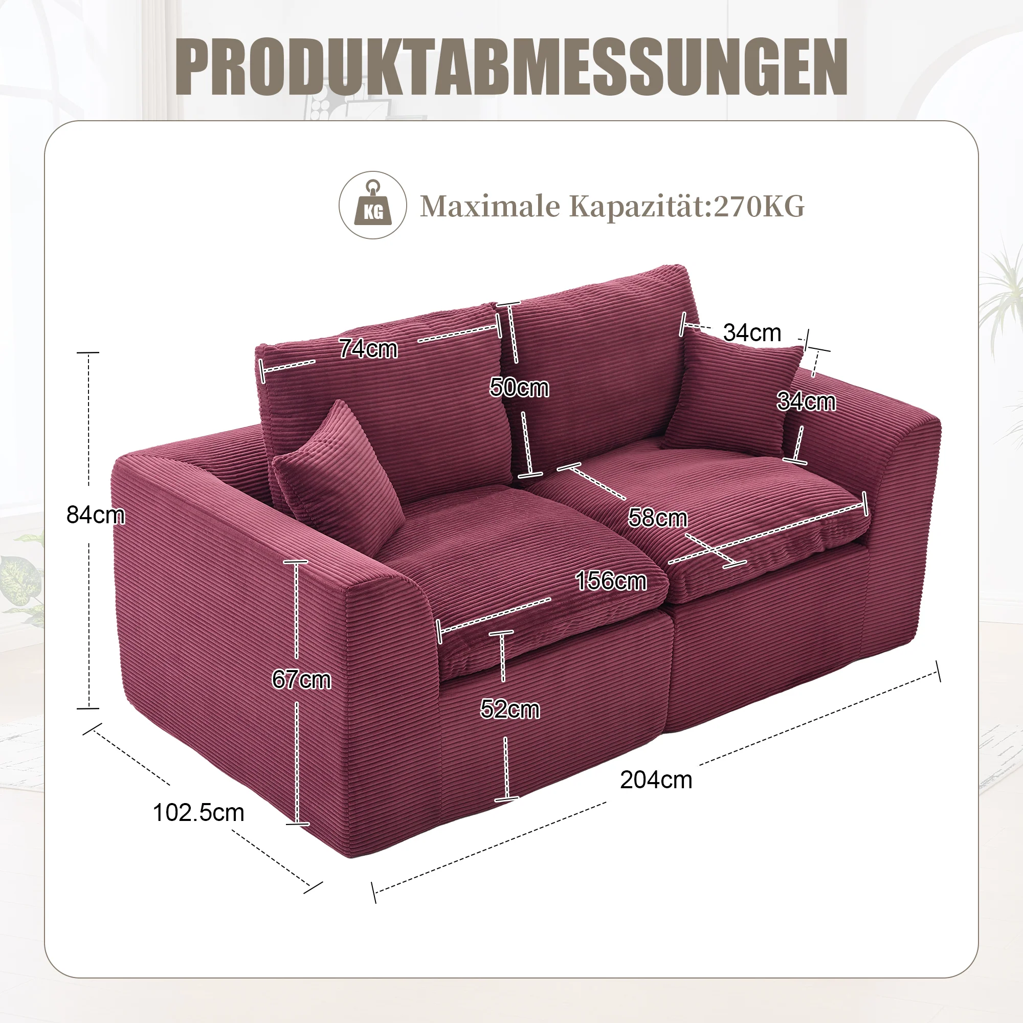 Two-seater Sofa Modern Minimalist Nordic with Cushions - Fabric - Image 7