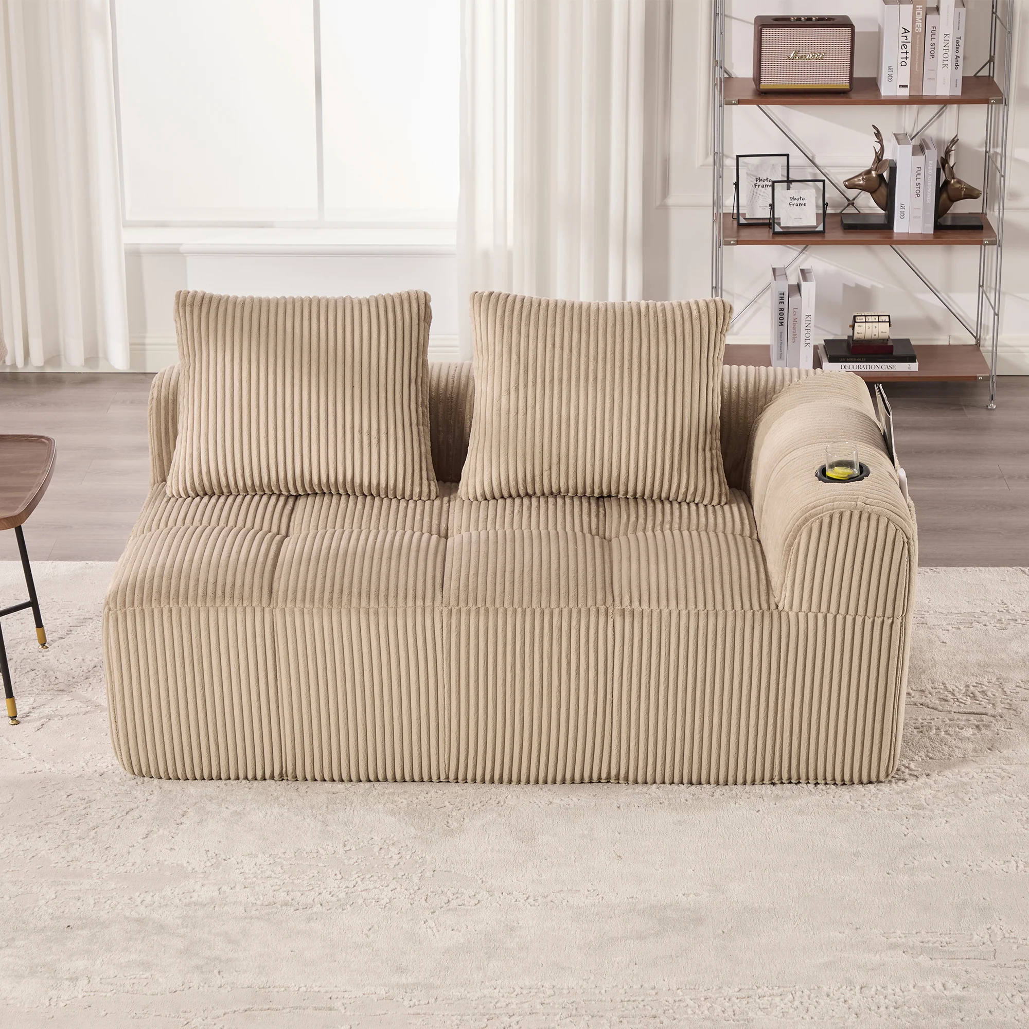 Two-Seater Sofa - No Assembly Storage Pocket Drink Holder - Corduroy - Image 6