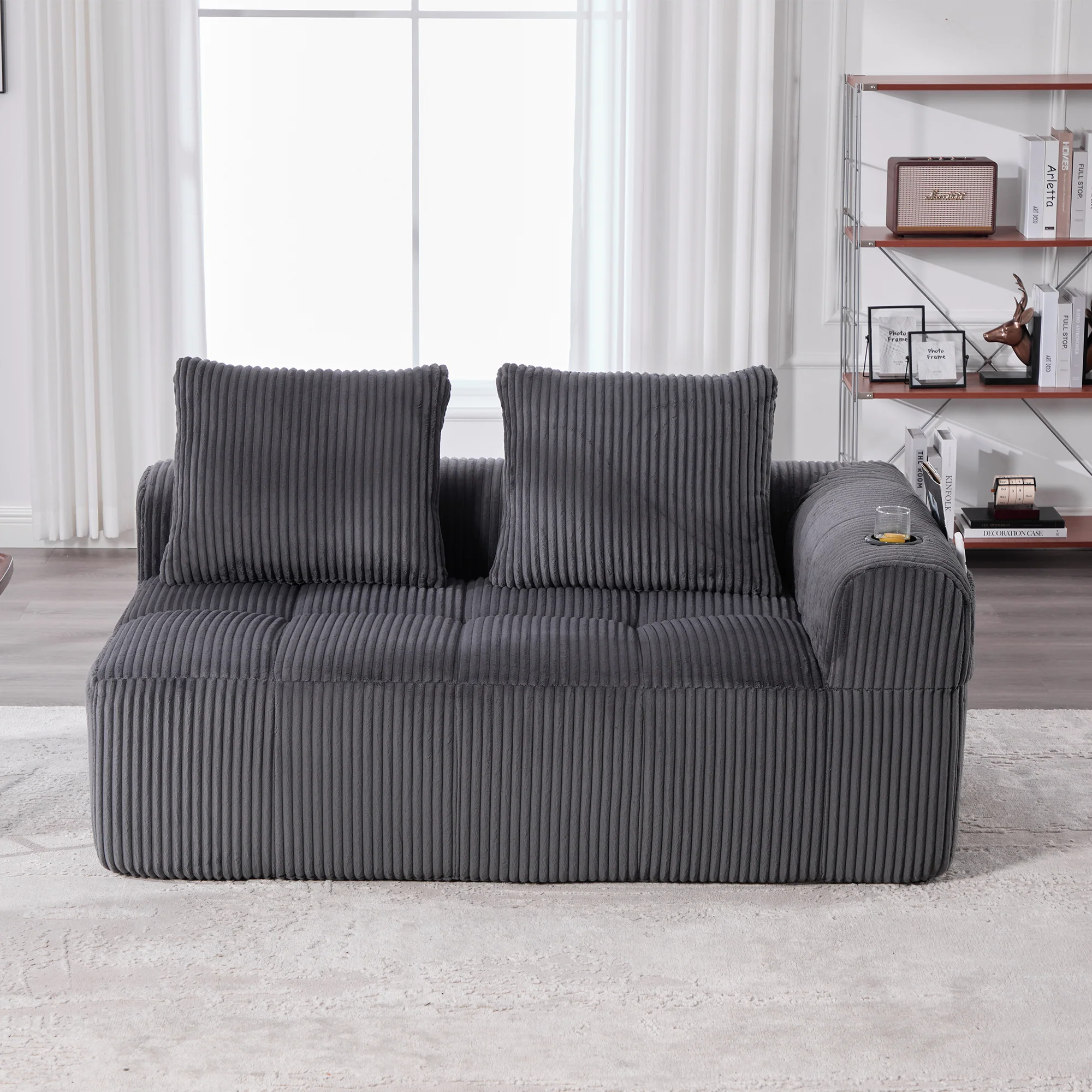Two-Seater Sofa with Storage Pocket & Drink Holder - Corduroy - Image 3