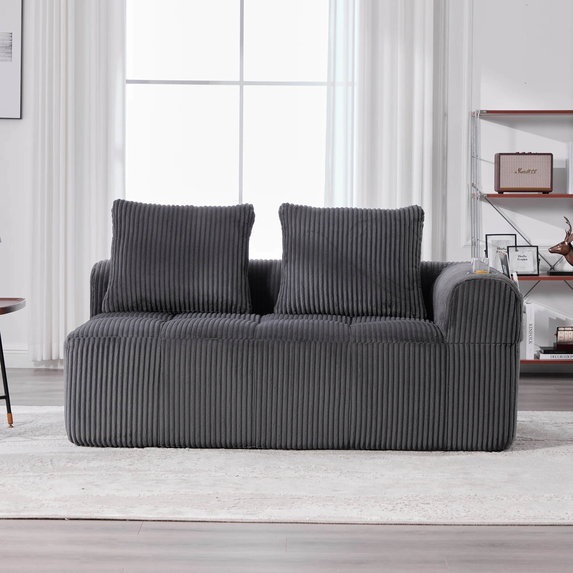 Two-Seater Sofa with Storage Pocket & Drink Holder - Corduroy - Image 8
