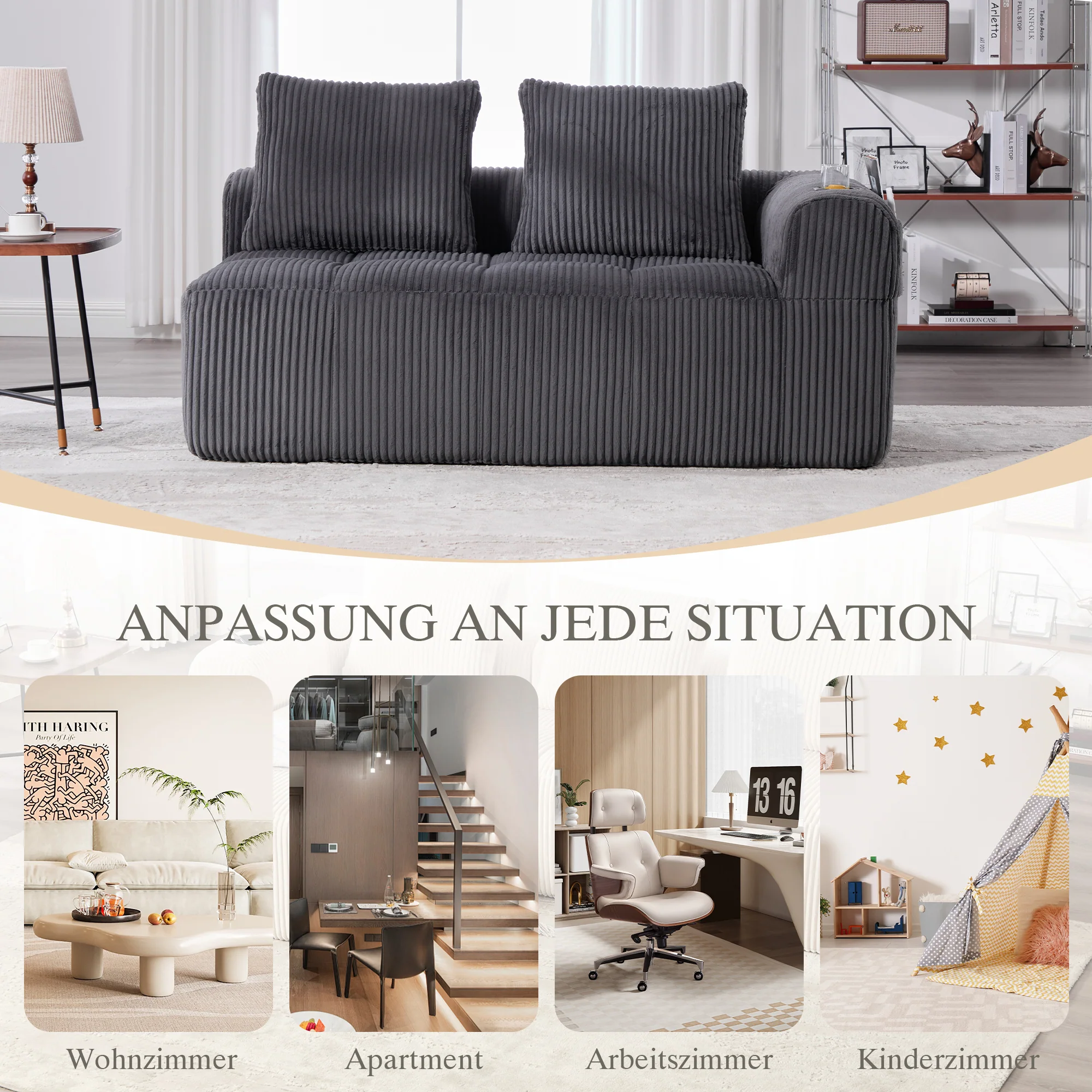 Two-Seater Sofa with Storage Pocket & Drink Holder - Corduroy - Image 9