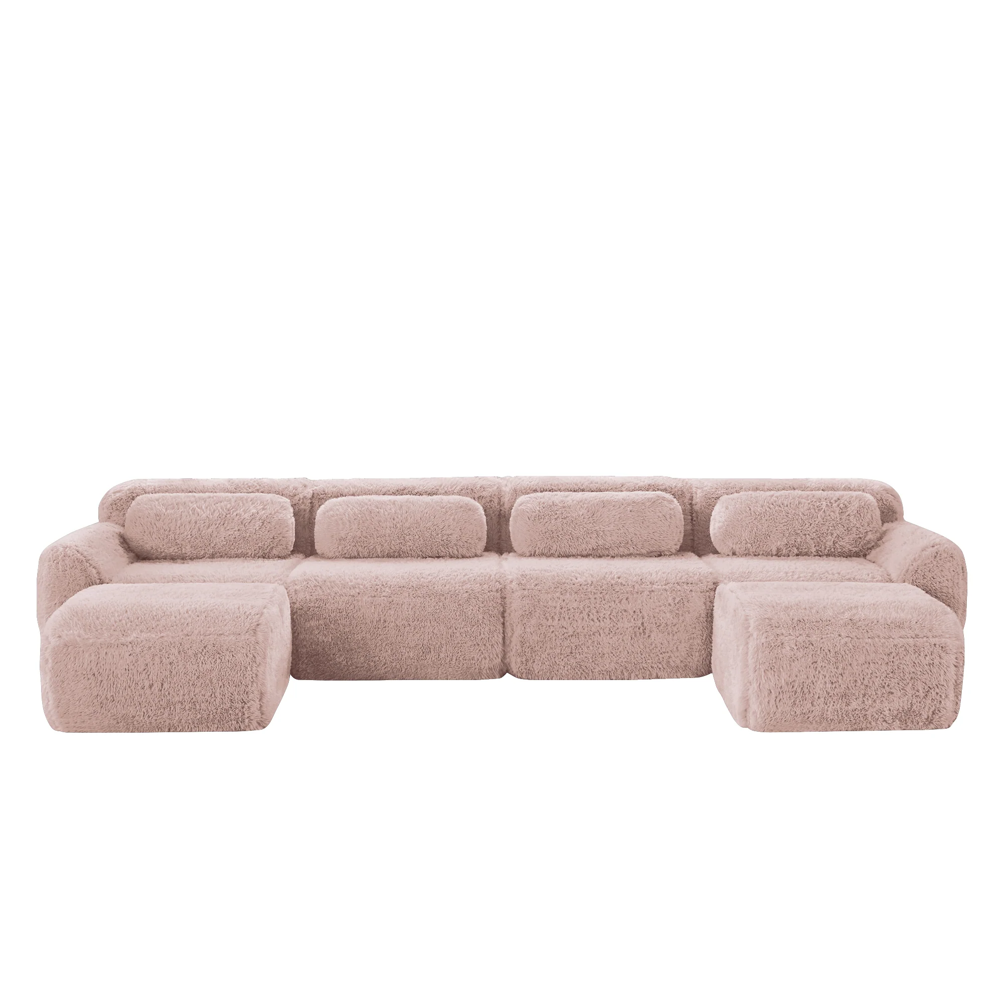 U-Shaped Modular Sofa No Assembly Plush Fabric - Pink - Image 5