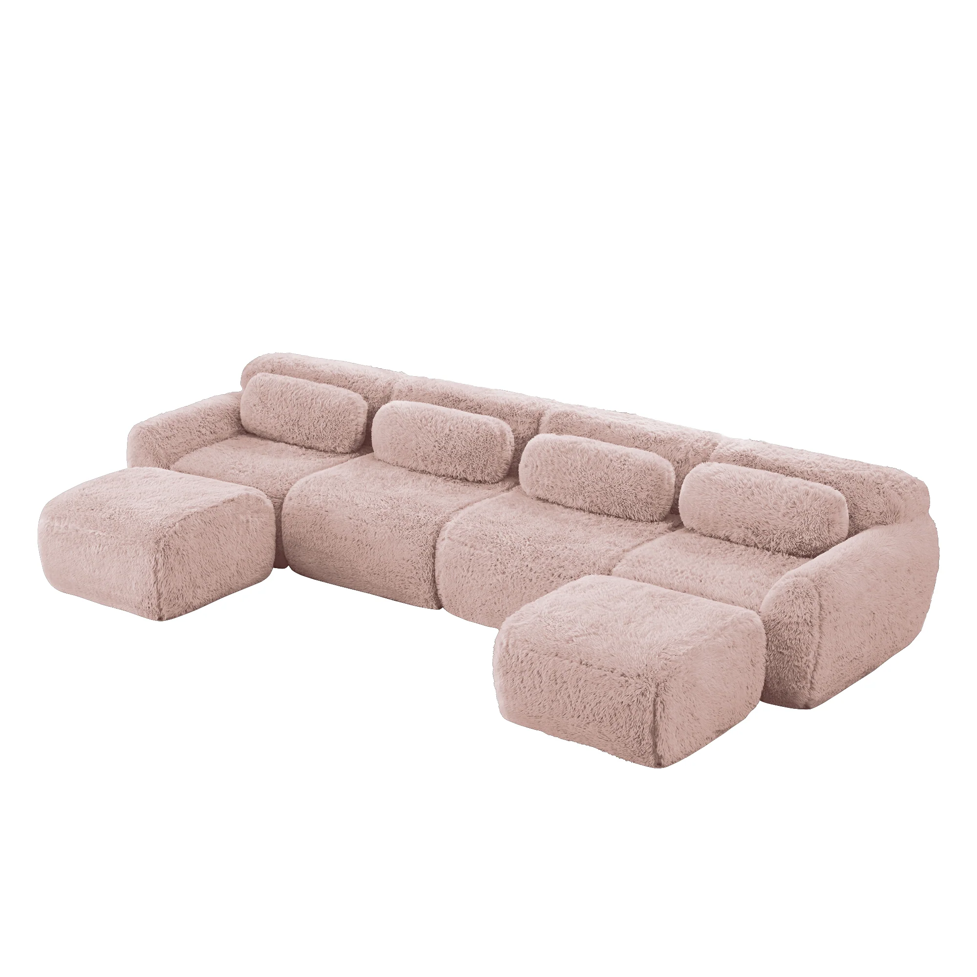 U-Shaped Modular Sofa No Assembly Plush Fabric - Pink - Image 6