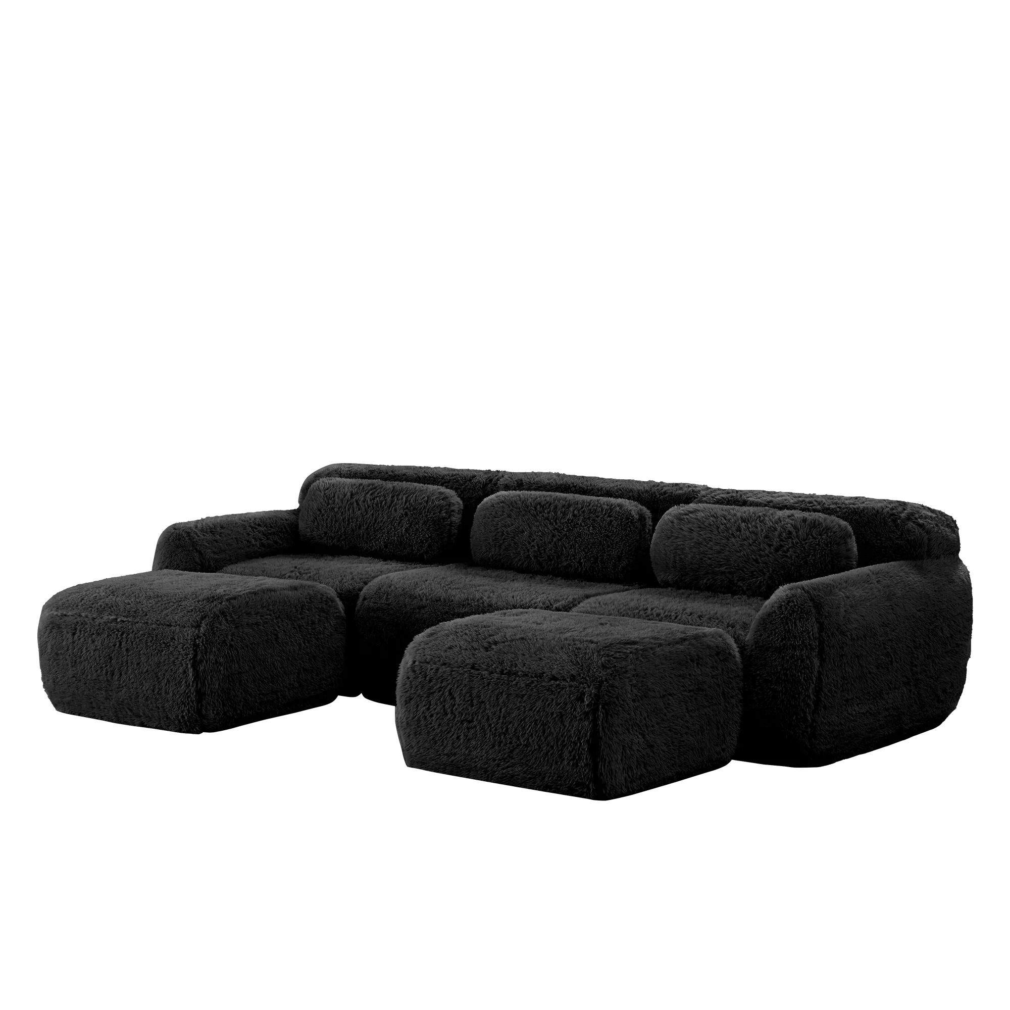 U-shaped Modular Sofa Plush Fabric No Assembly With Cushions - Black - Image 4