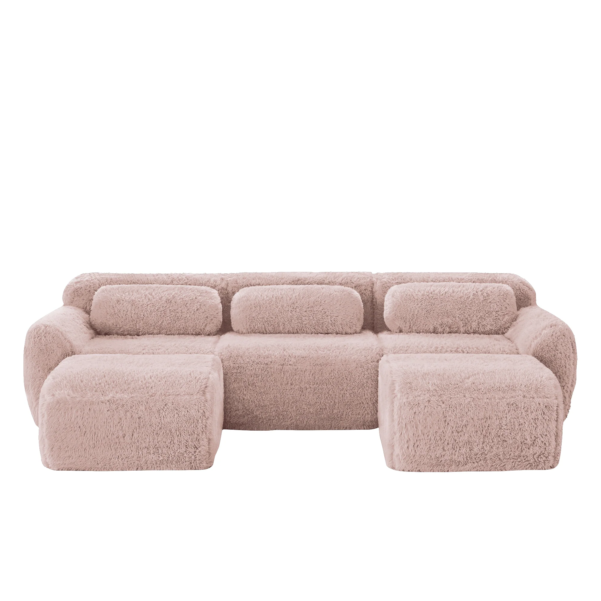 U-Shaped Modular Sofa Plush No Assembly High-Resilience Foam - Pink - Image 4