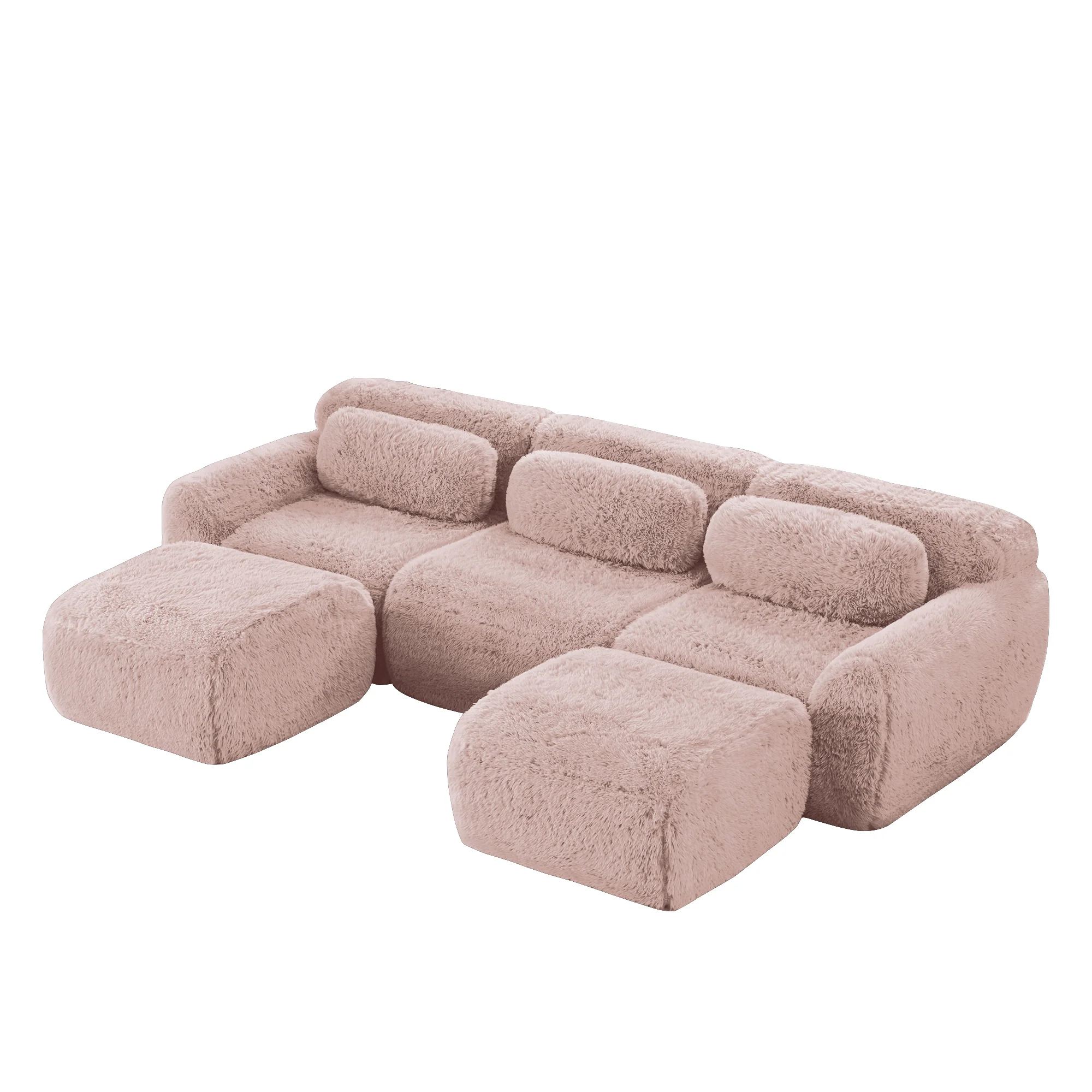U-Shaped Modular Sofa Plush No Assembly High-Resilience Foam - Pink - Image 5