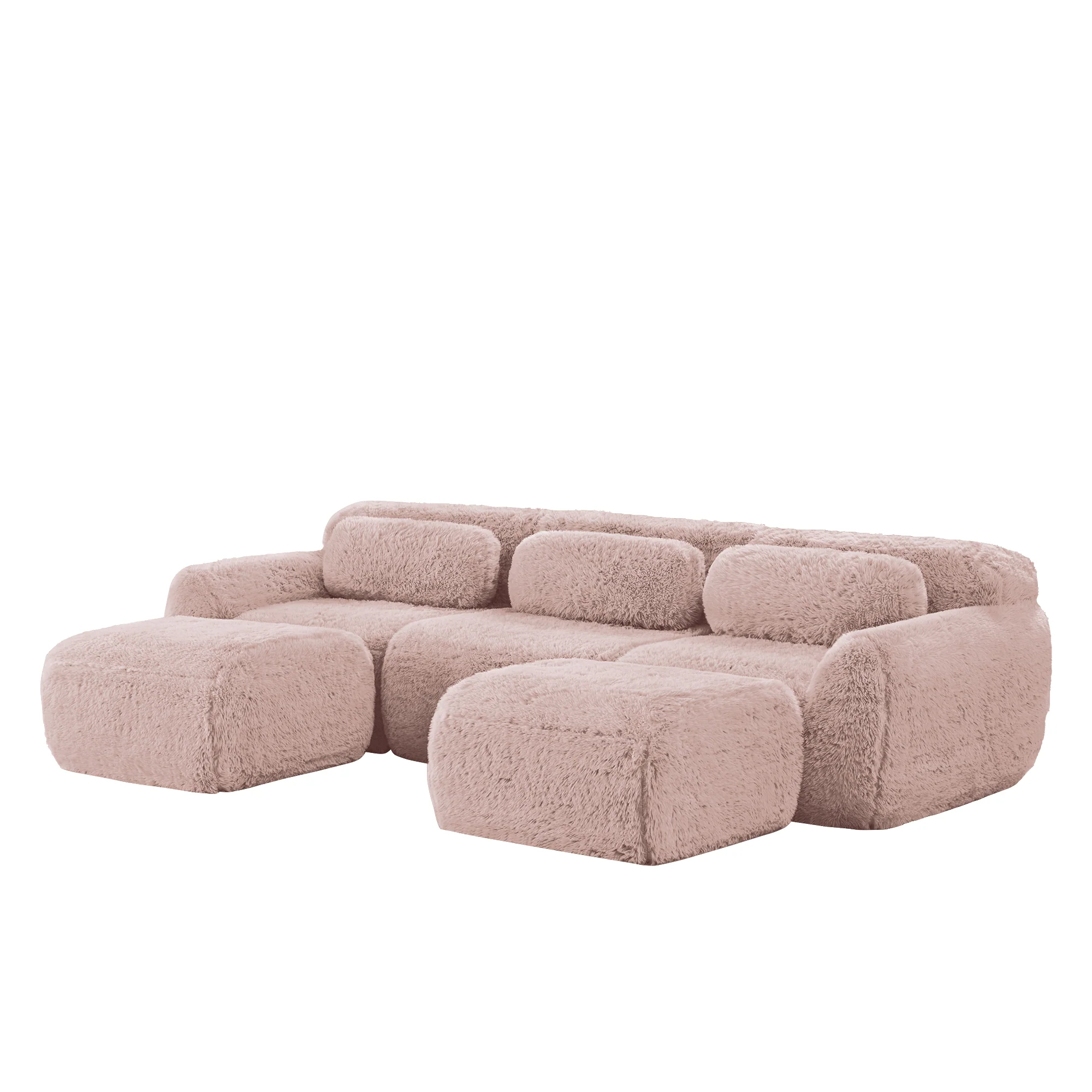 U-Shaped Modular Sofa Plush No Assembly High-Resilience Foam - Pink - Image 6