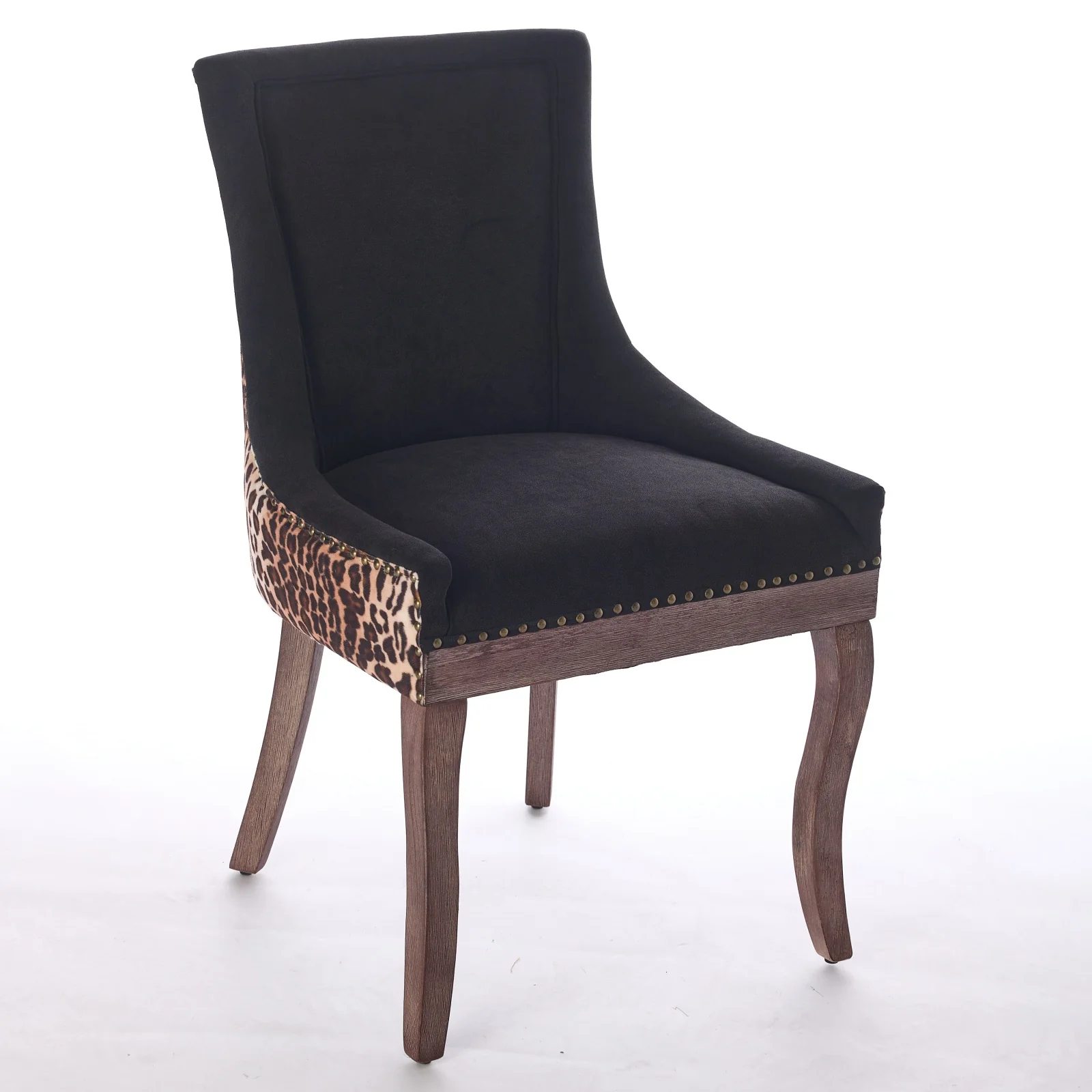 Ultra Side Dining Chair, Set of 2, Thick Fabric, Solid Wood Legs, Leopard Print Fabric - Image 4