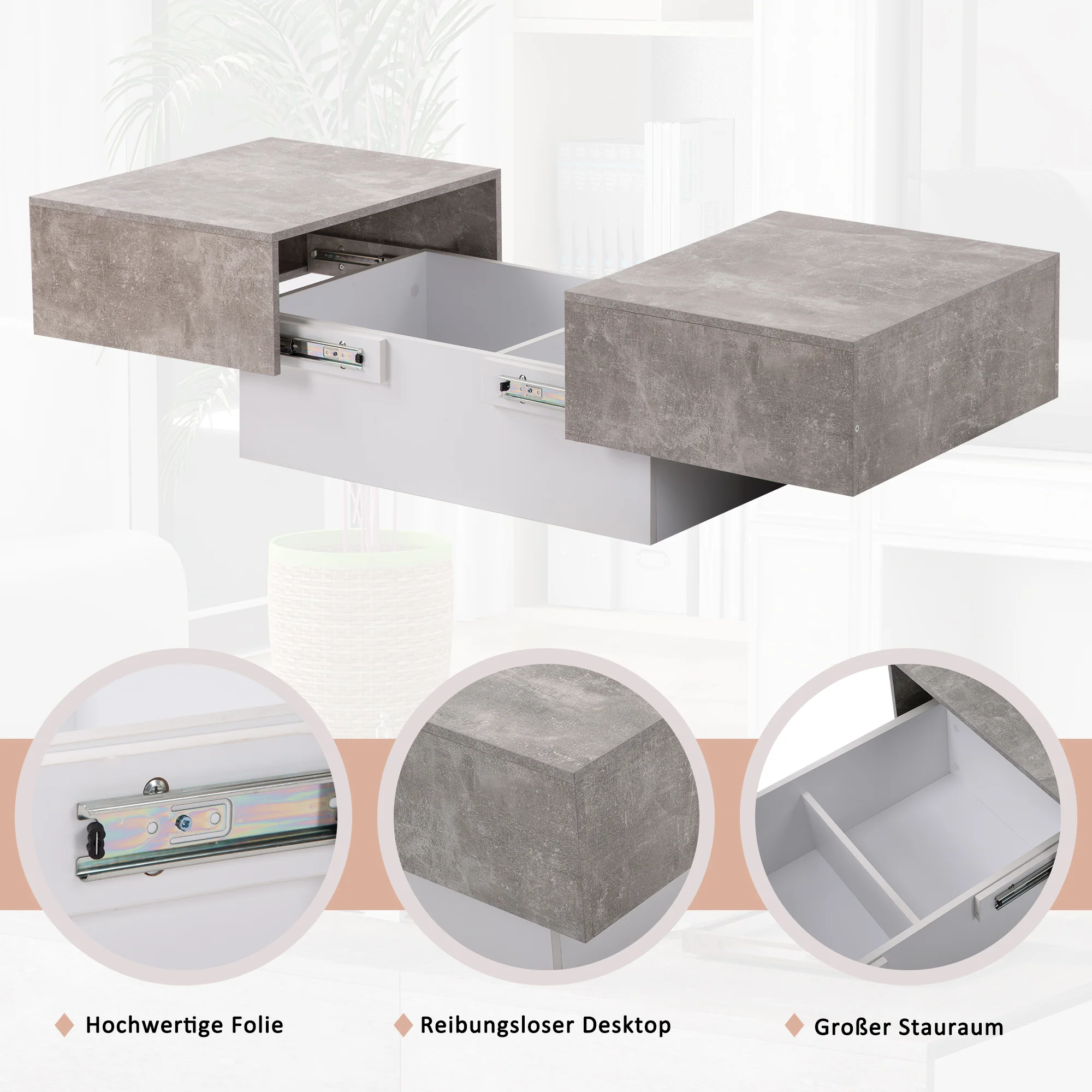 Universal Sofa Table, High Gloss with Extendable Table and Storage Space (Gray) - Image 3