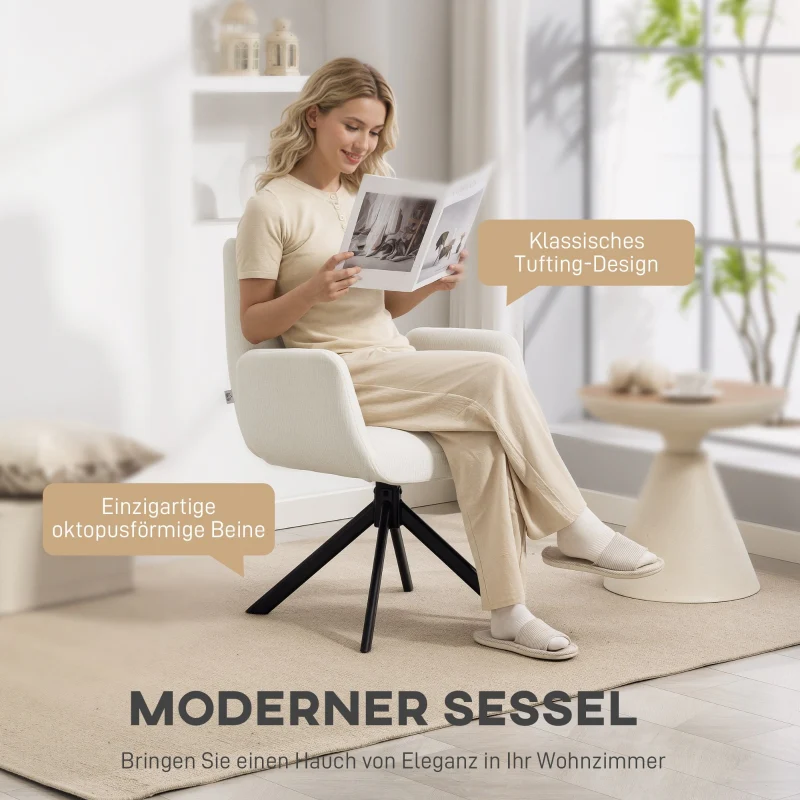 Upholstered Accent Chair Swivel Modern Design 120 kg Cream White - Image 4