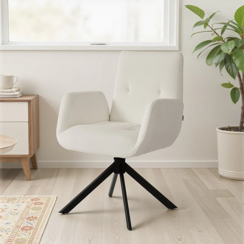 Upholstered Accent Chair Swivel Modern Design 120 kg Cream White - Image 7