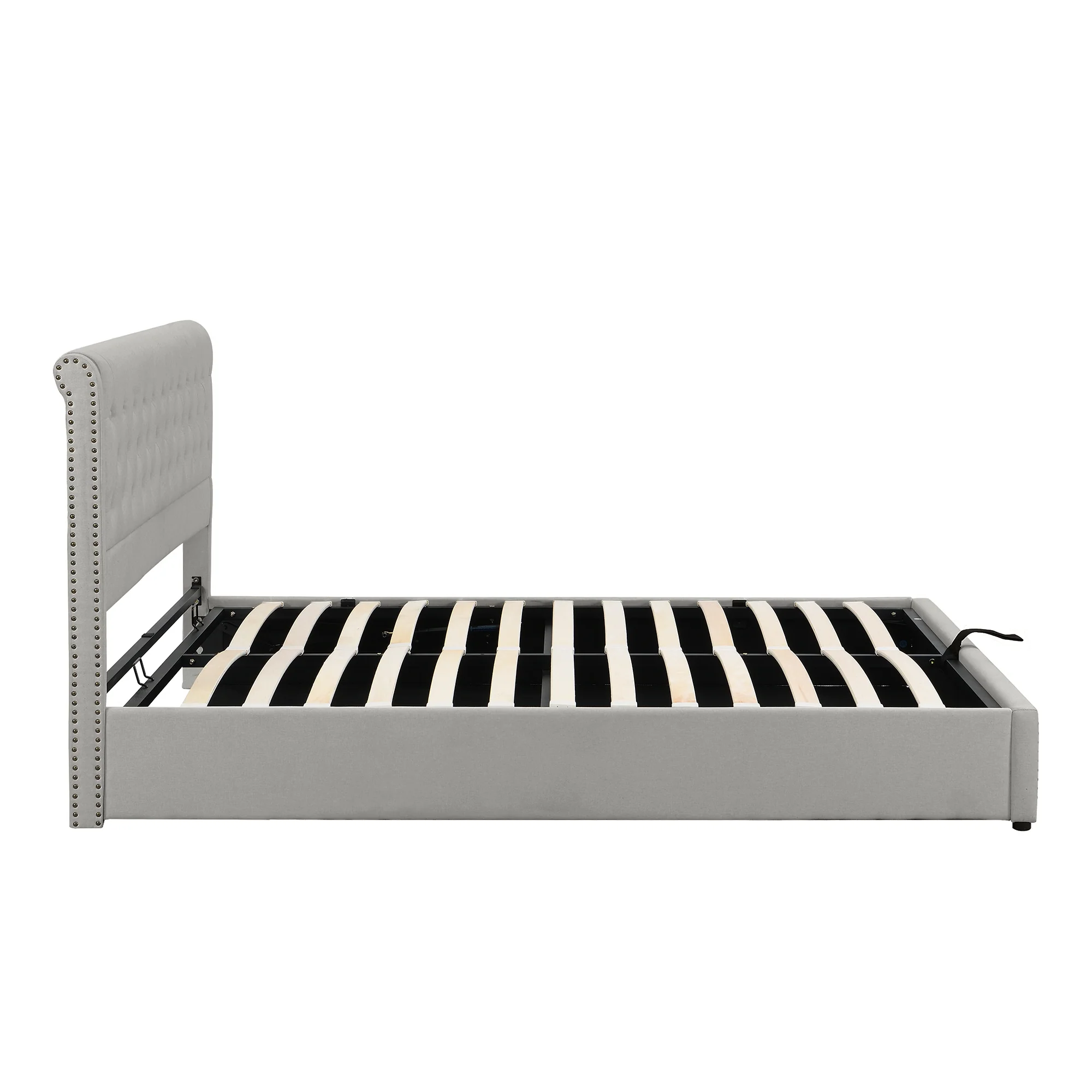 Upholstered Bed 140x190cm Hydraulic Storage Studded - Cotton-Linen - Image 5