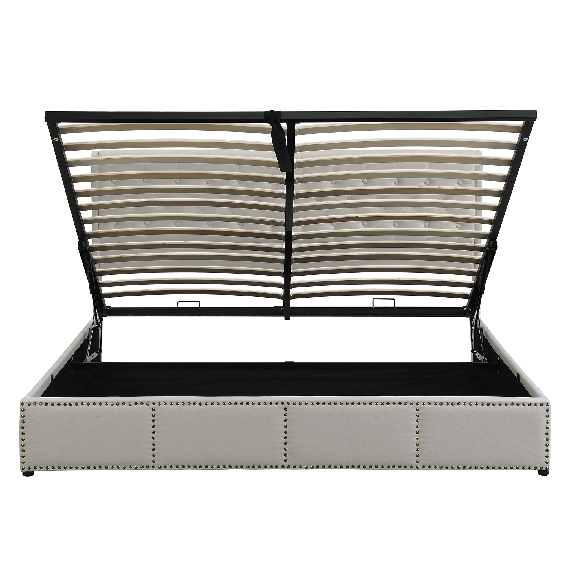 Upholstered Bed 140x190cm Hydraulic Storage Studded - Cotton-Linen - Image 7