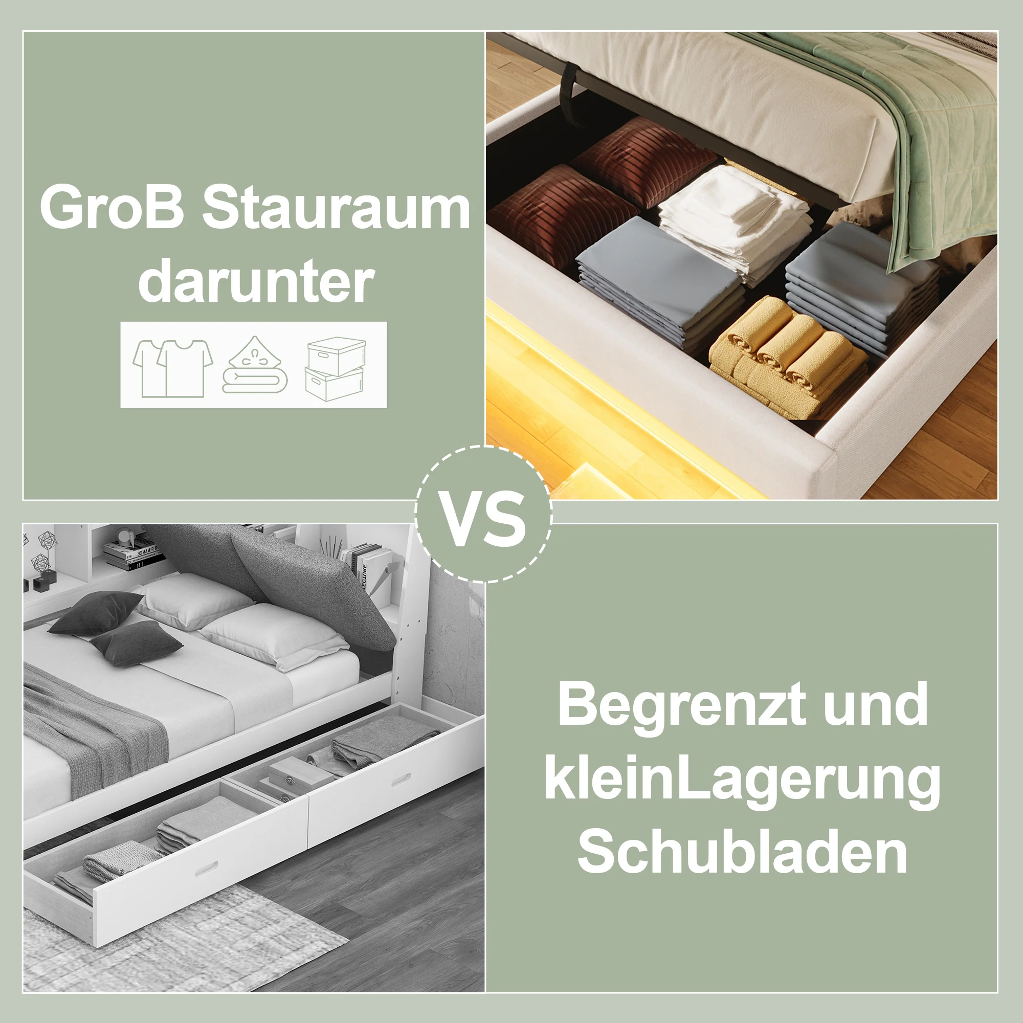 Upholstered Bed 140x200cm Hydraulic Storage LED USB/Type-C Pockets - Beige - Image 2