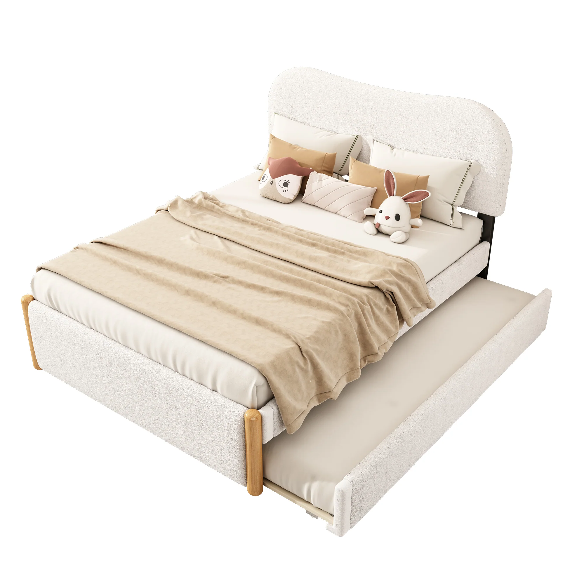 Upholstered Bed 140x200cm Pull-out Rollaway Bed - White - Image 6