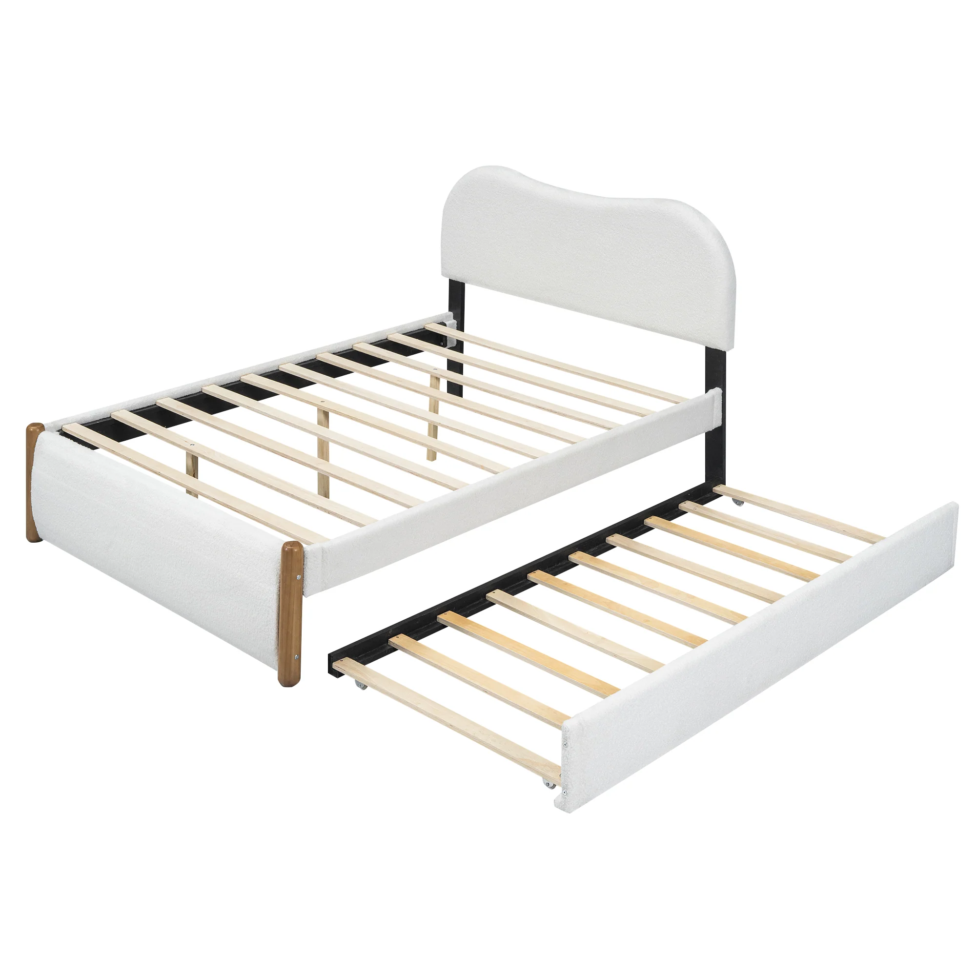 Upholstered Bed 140x200cm Pull-out Rollaway Bed - White - Image 7