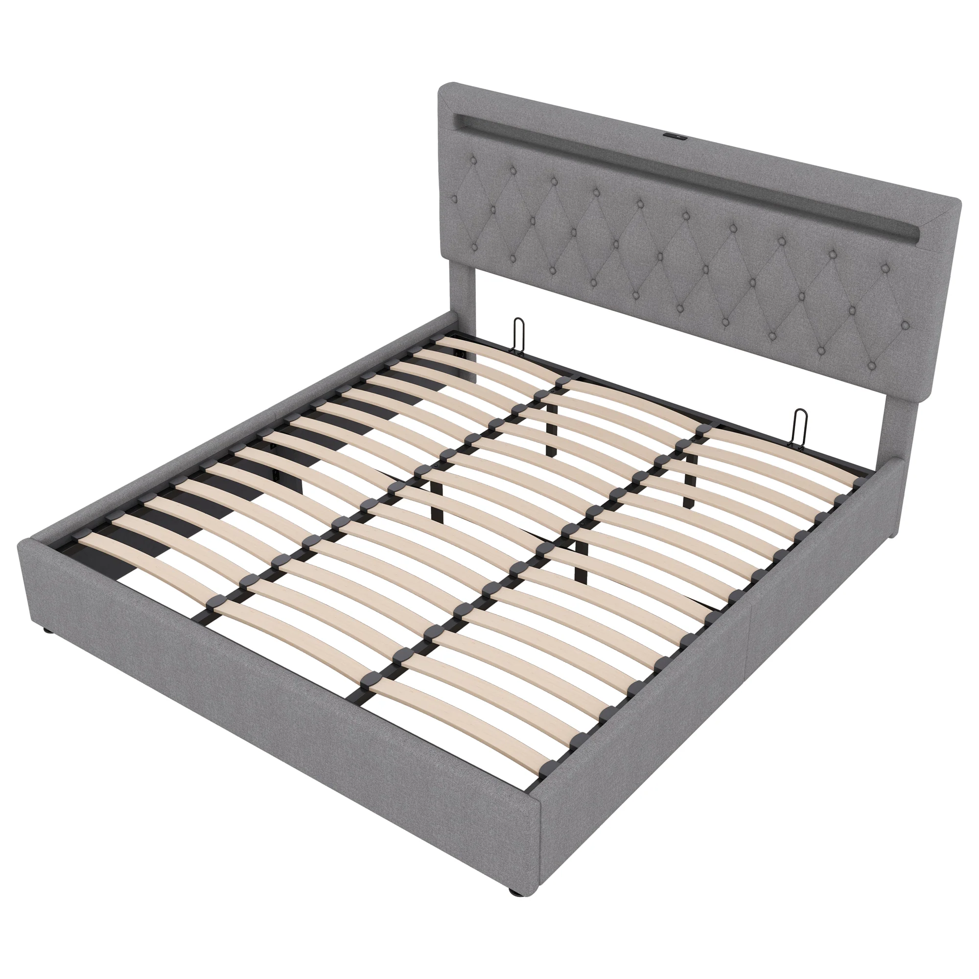 Upholstered Bed 180x200cm Hydraulic Lift Ambient Light USB - Grey - Image 10