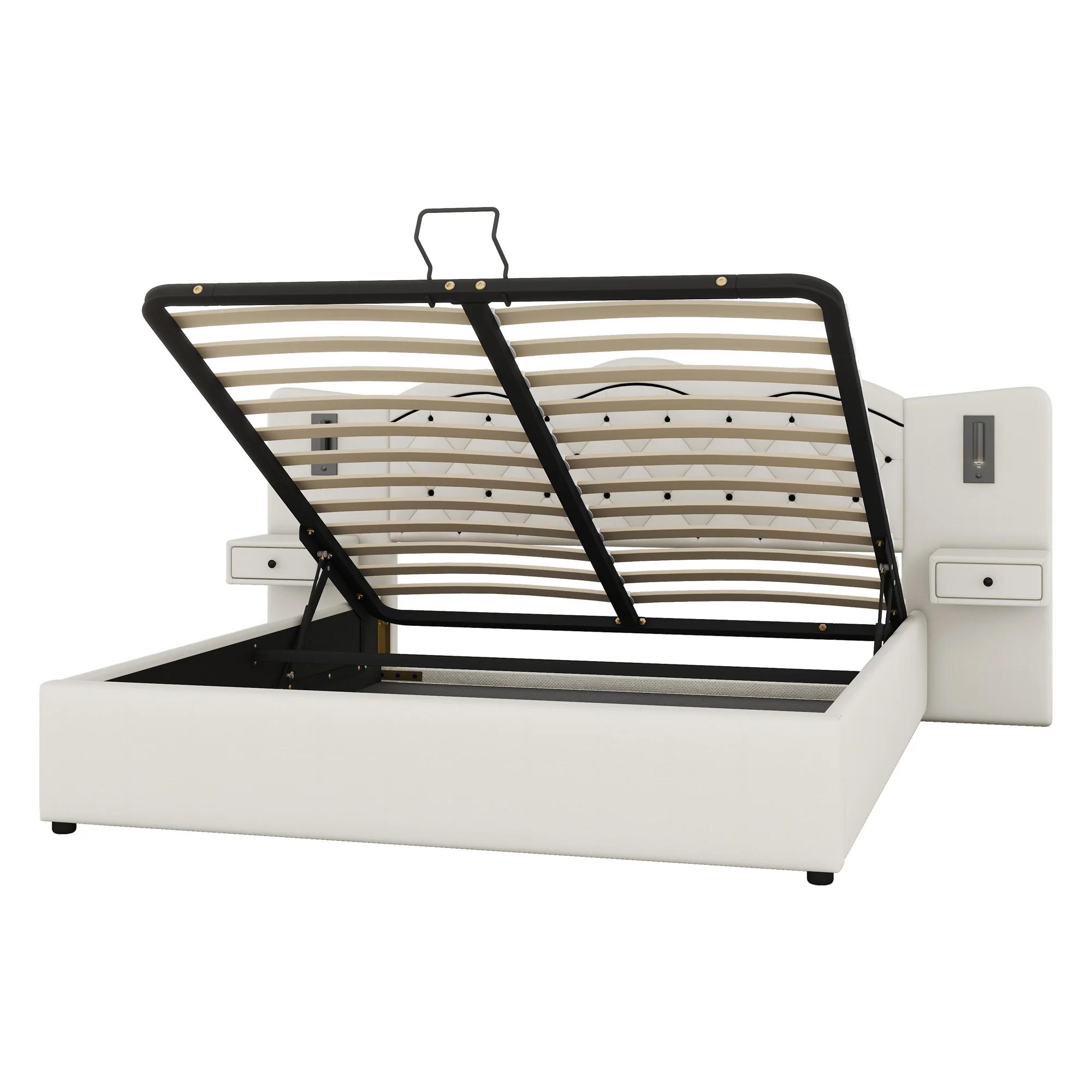 Upholstered Bed 180x200cm Hydraulic Lift Storage Headboard USB Lamps - Beige - Image 9