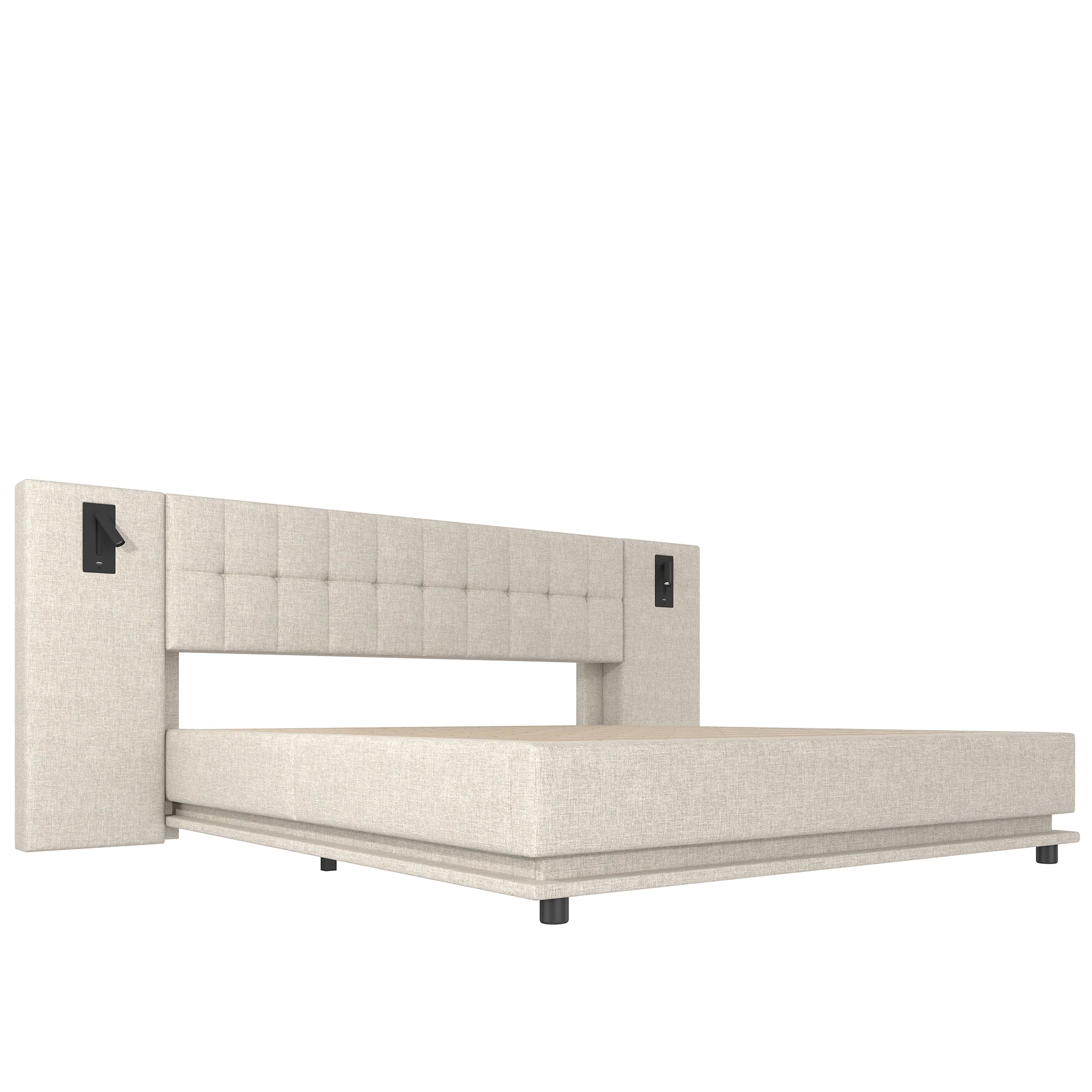 Upholstered Bed 180x200cm LED Headboard Spotlight USB - Linen Beige - Image 9