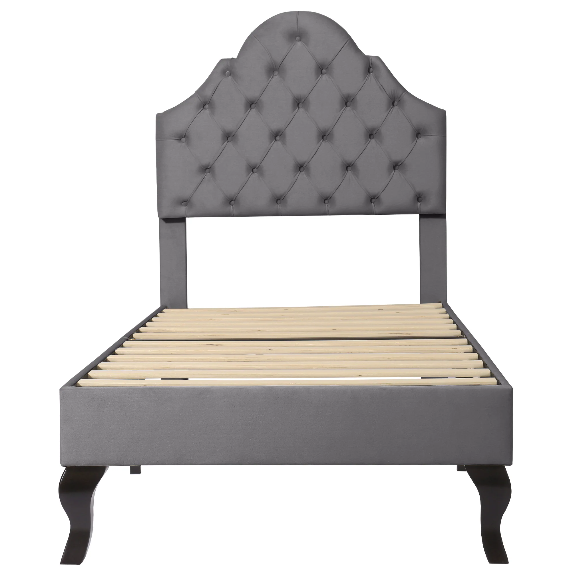 Upholstered Bed 90x200cm Adjustable Headboard Slatted Base - Velvet Grey - Image 8