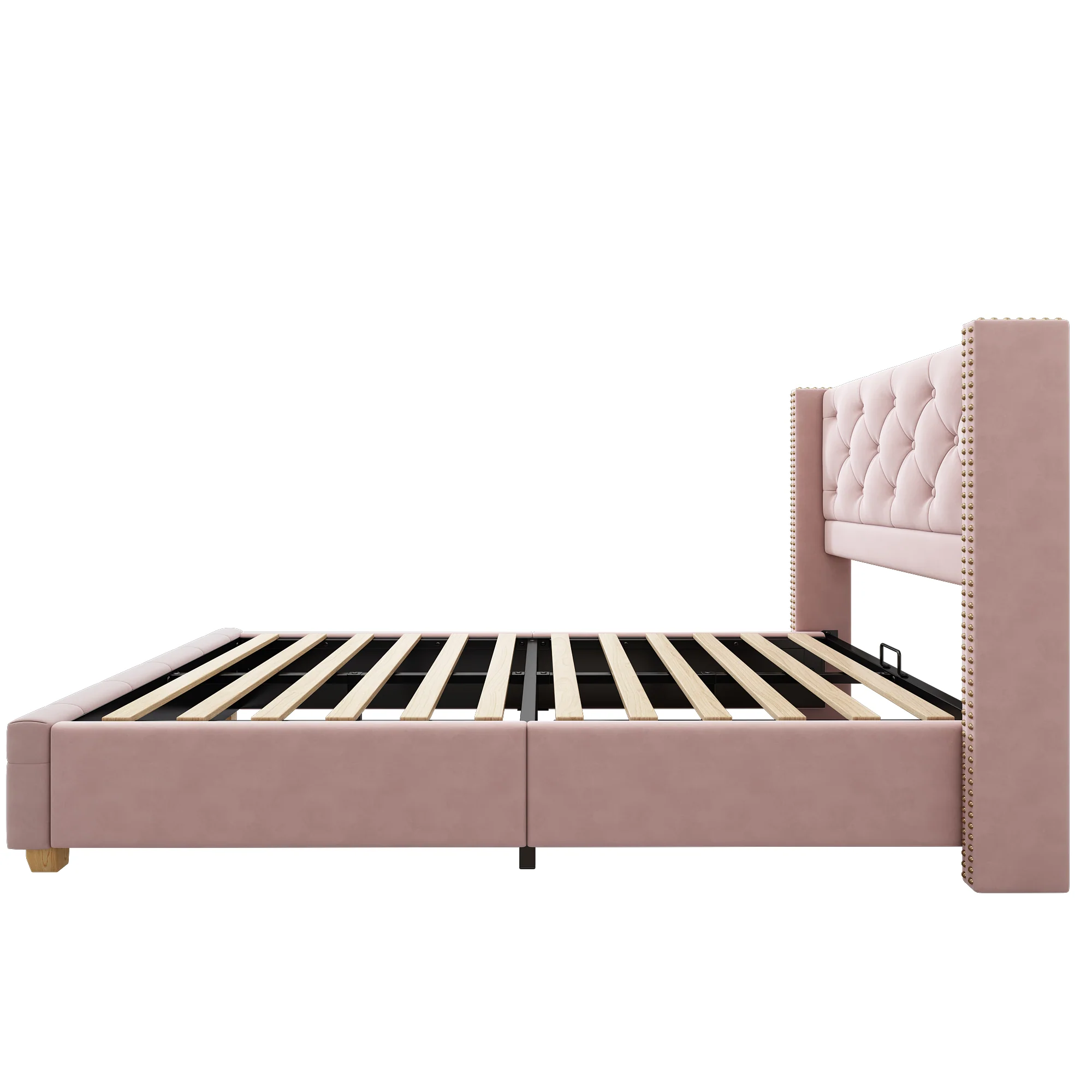 Upholstered Bed 90x200cm Headboard Button Studded Slatted Frame - Velvet Pink - Image 6