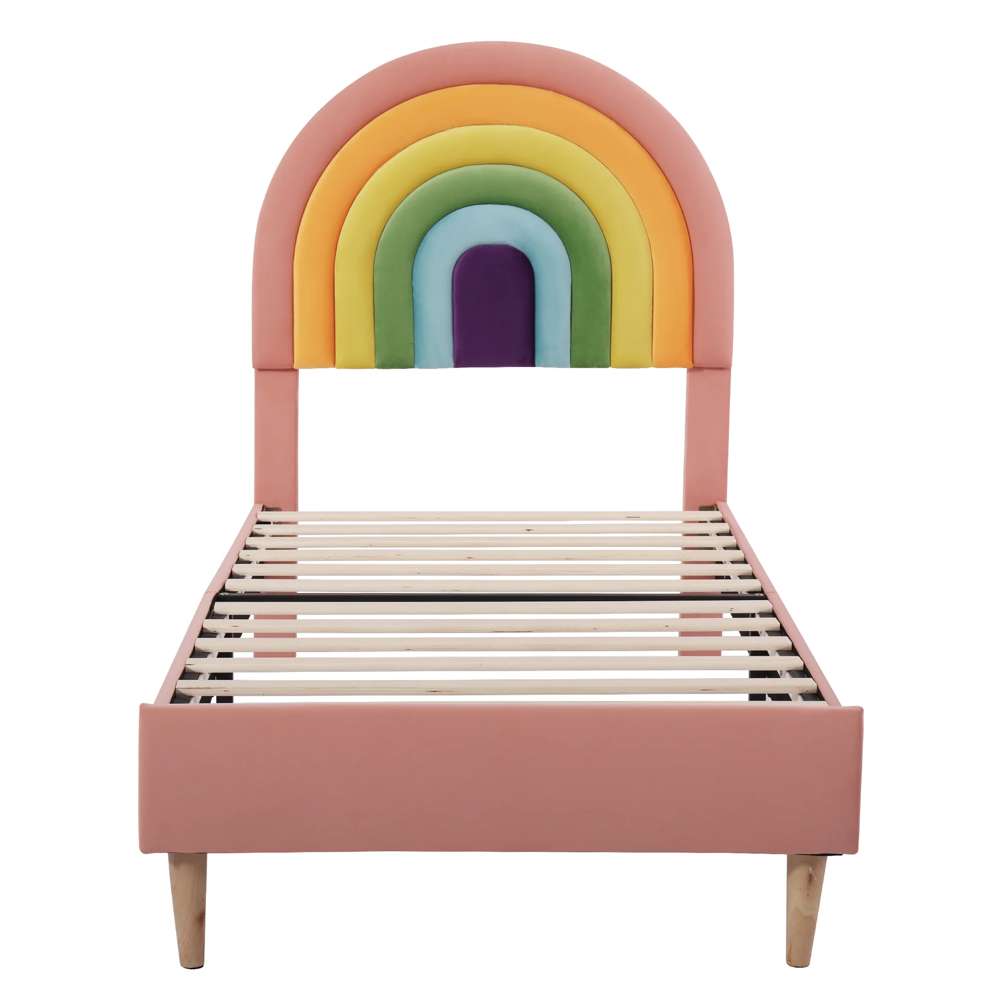 Upholstered Bed 90x200cm Height-Adjustable Headboard Slatted Base Velvet Pink - Image 10