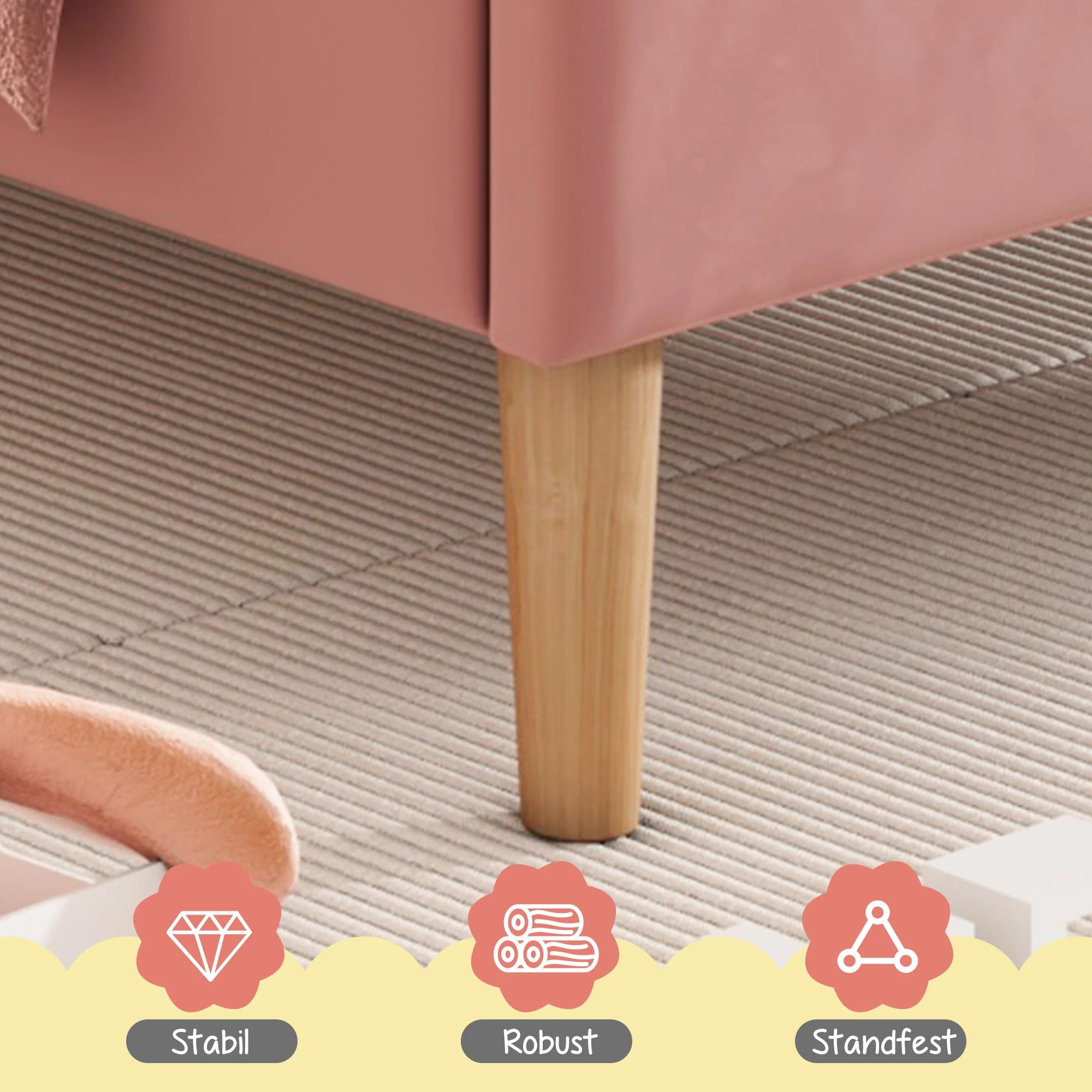 Upholstered Bed 90x200cm Height-Adjustable Headboard Slatted Base Velvet Pink - Image 7