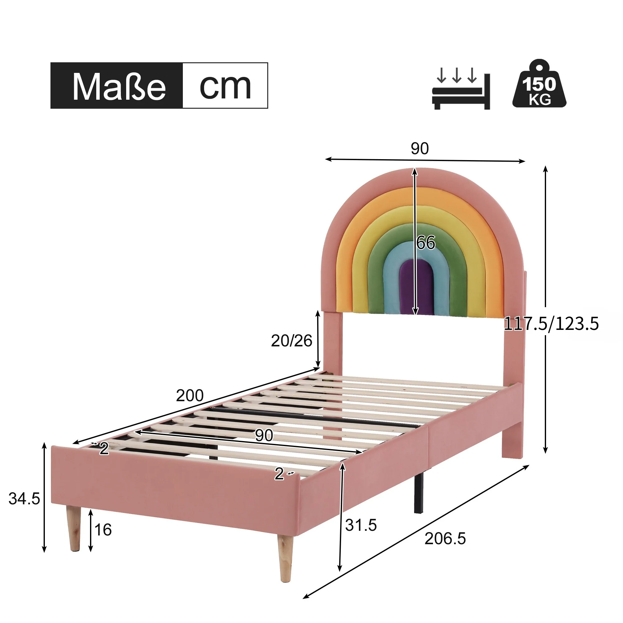 Upholstered Bed 90x200cm Height-Adjustable Headboard Slatted Base Velvet Pink - Image 9