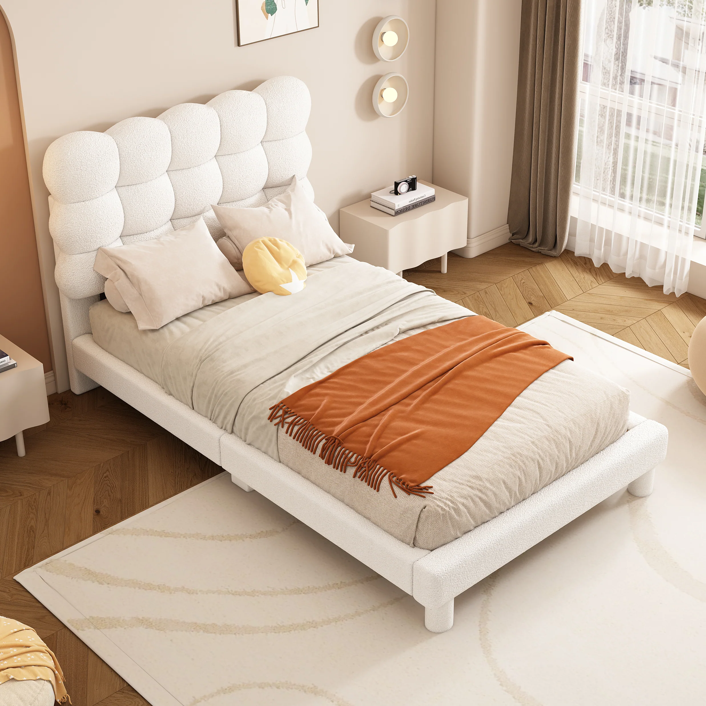 Upholstered Bed 90x200cm Triple Adjustable Headboard - White - Image 2