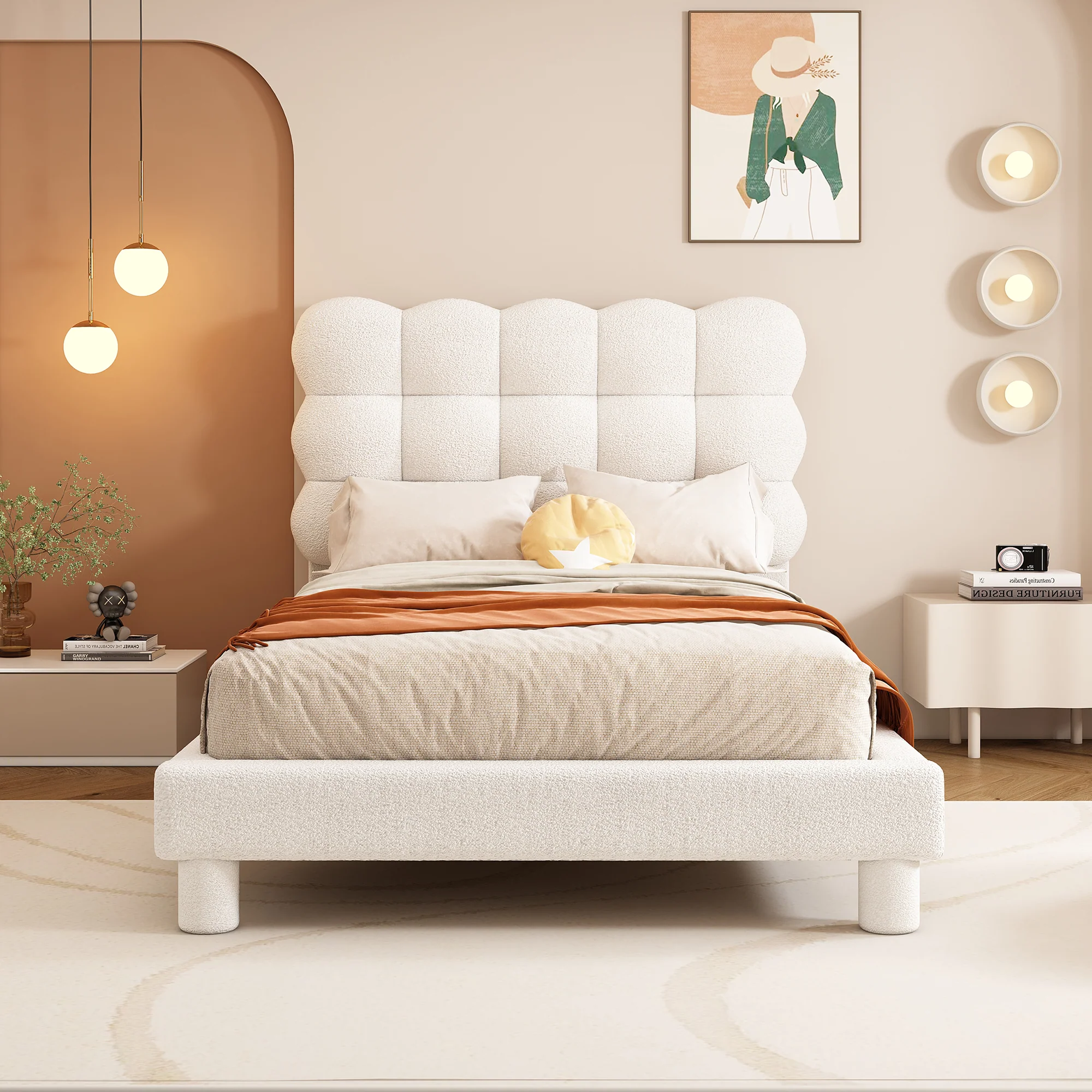 Upholstered Bed 90x200cm Triple Adjustable Headboard - White - Image 3