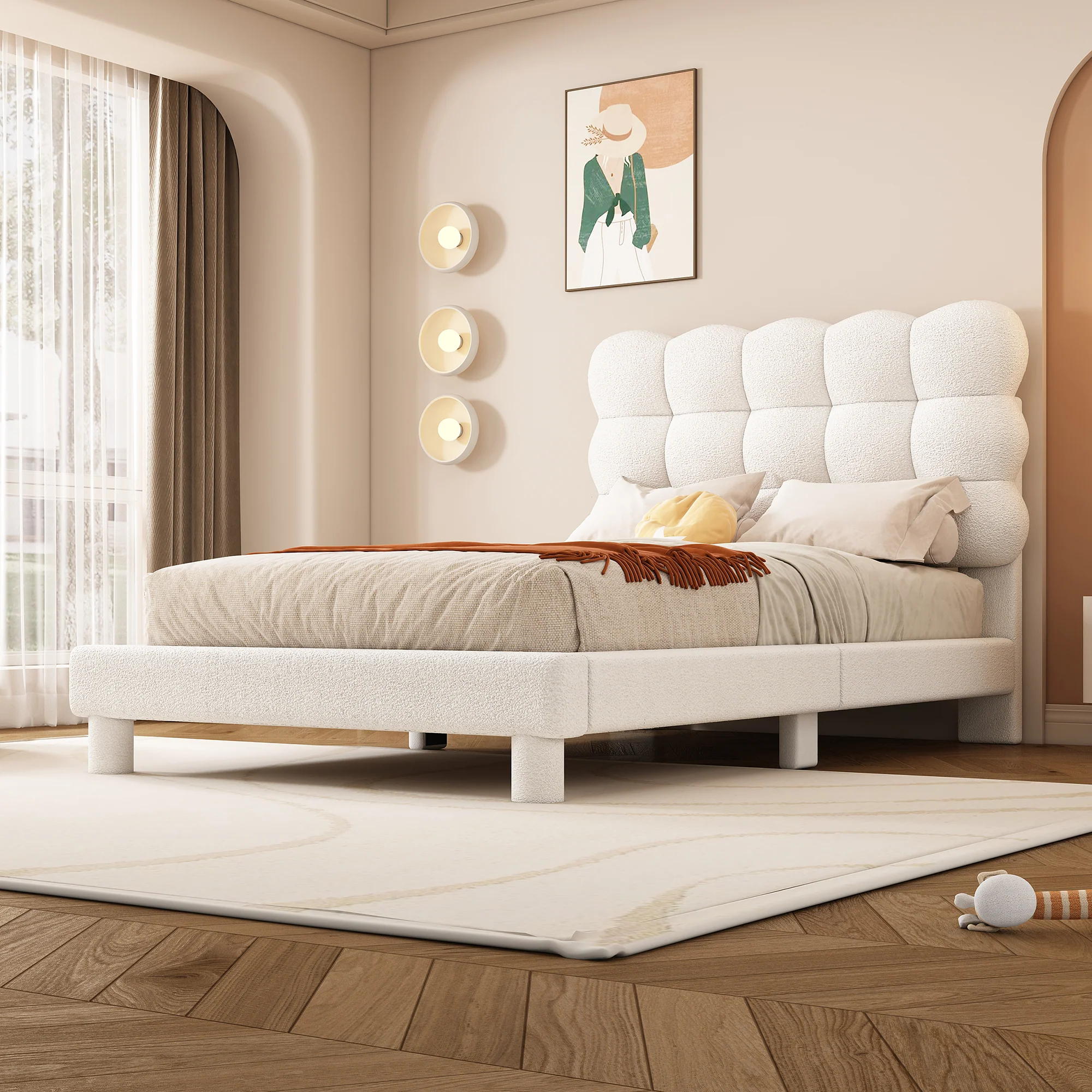 Upholstered Bed 90x200cm Triple Adjustable Headboard - White - Image 4