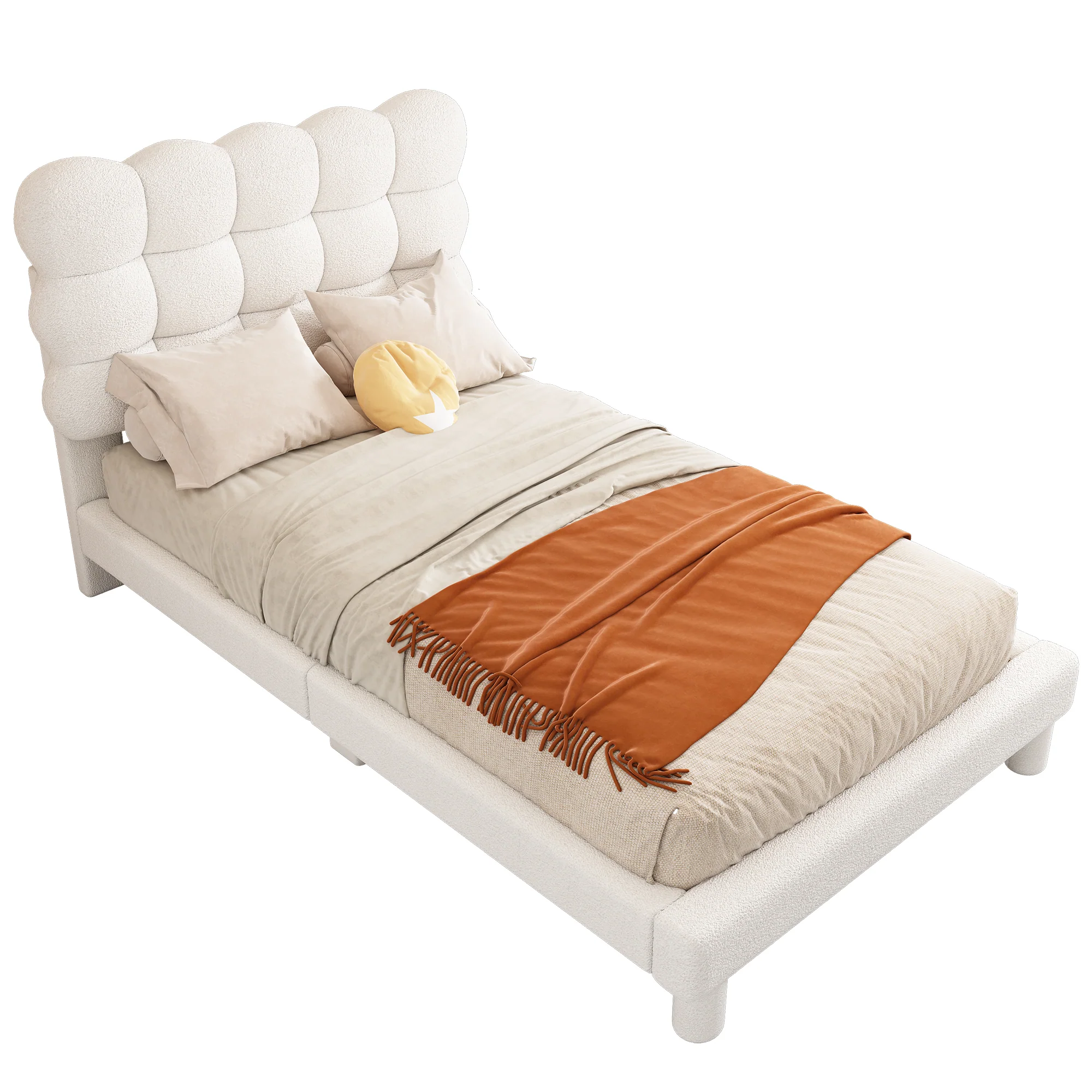 Upholstered Bed 90x200cm Triple Adjustable Headboard - White - Image 5